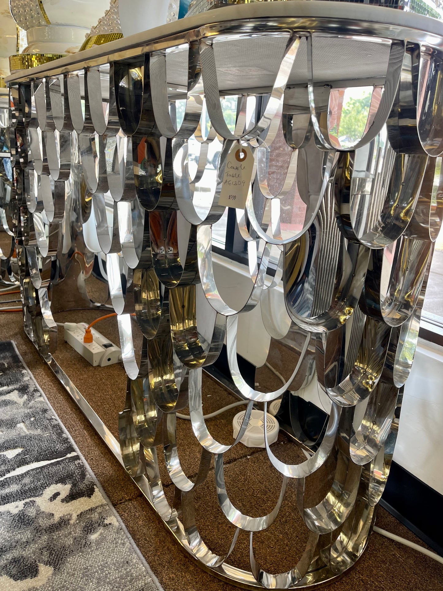 SILVER MARBLE TOP CONSOLE TABLE