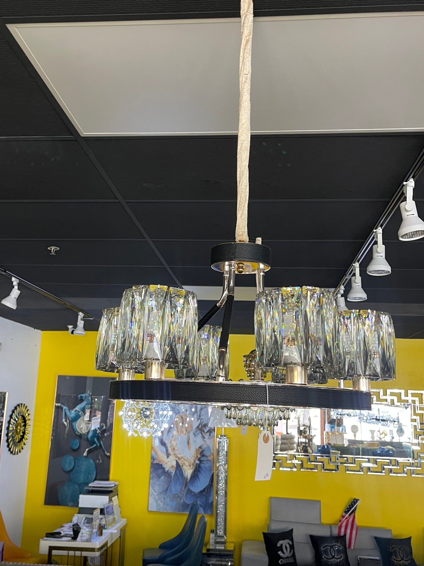 G-18655 Black Leather//Crystal Chandelier