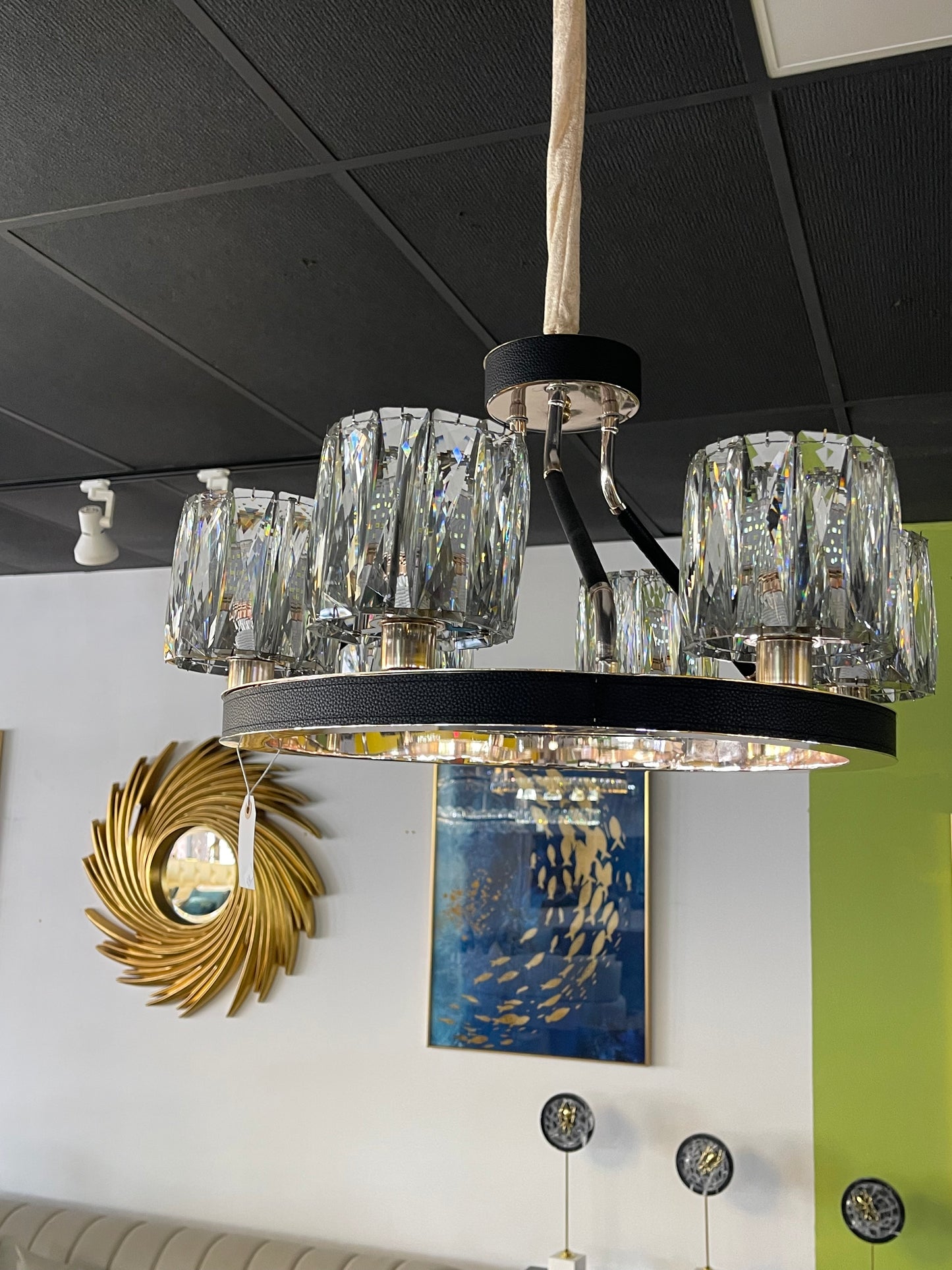 G-18655 Black Leather//Crystal Chandelier
