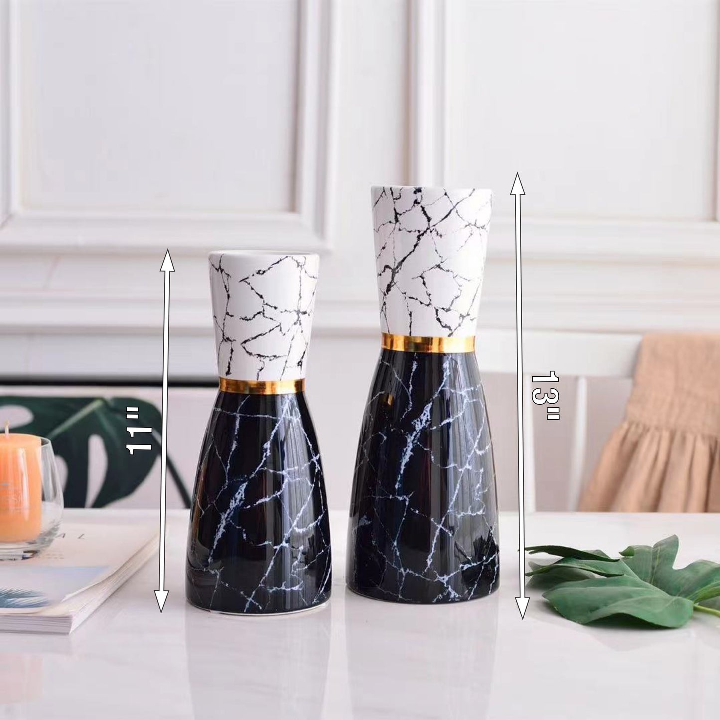 G-VDJ 2Pieces White/Black Decorative Jar Set