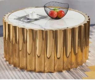 Gold Oval Frame And Marble Top Coffee Table