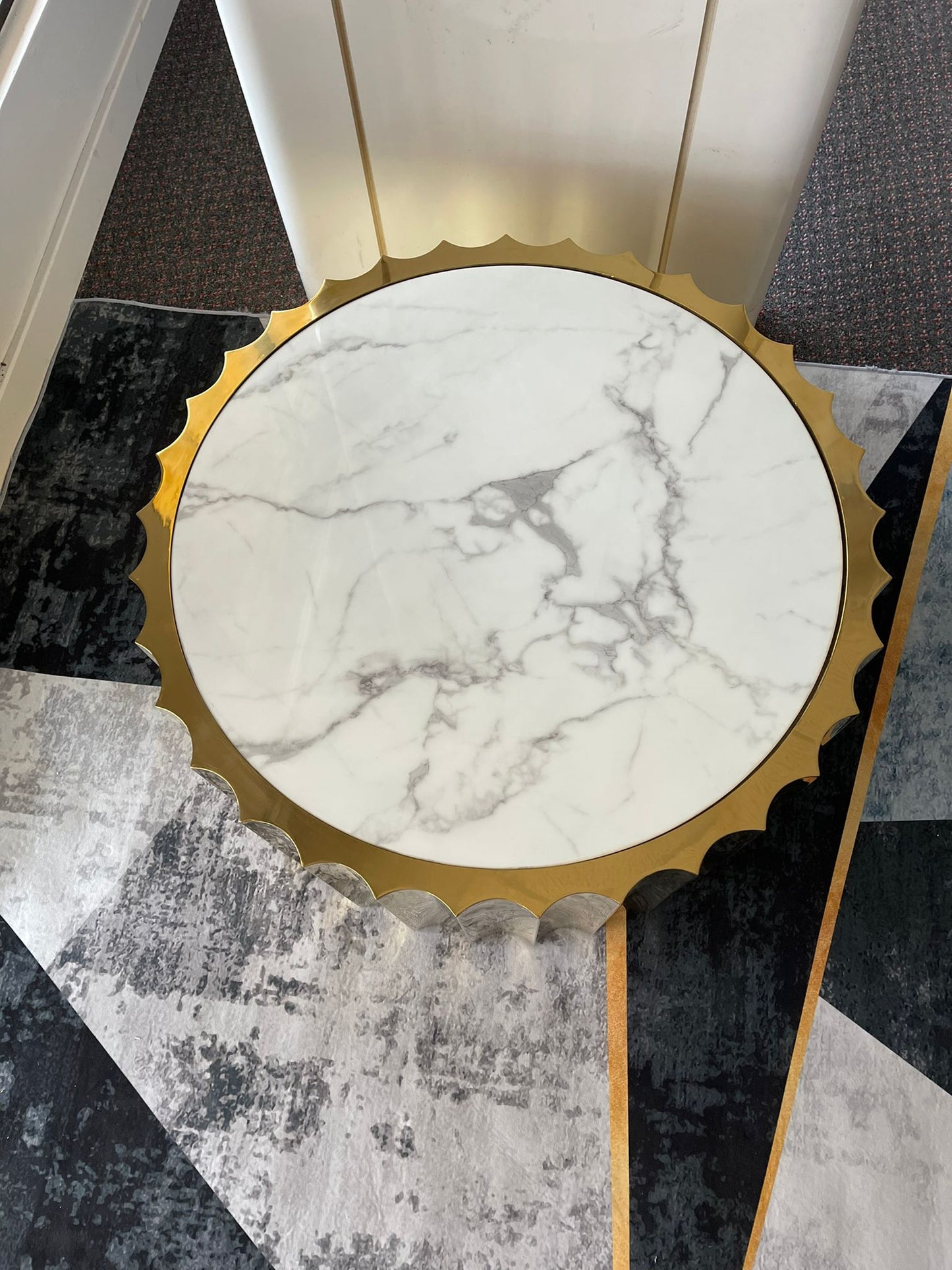 Gold Oval Frame And Marble Top Coffee Table