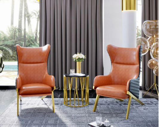 Orange leather accent chairs