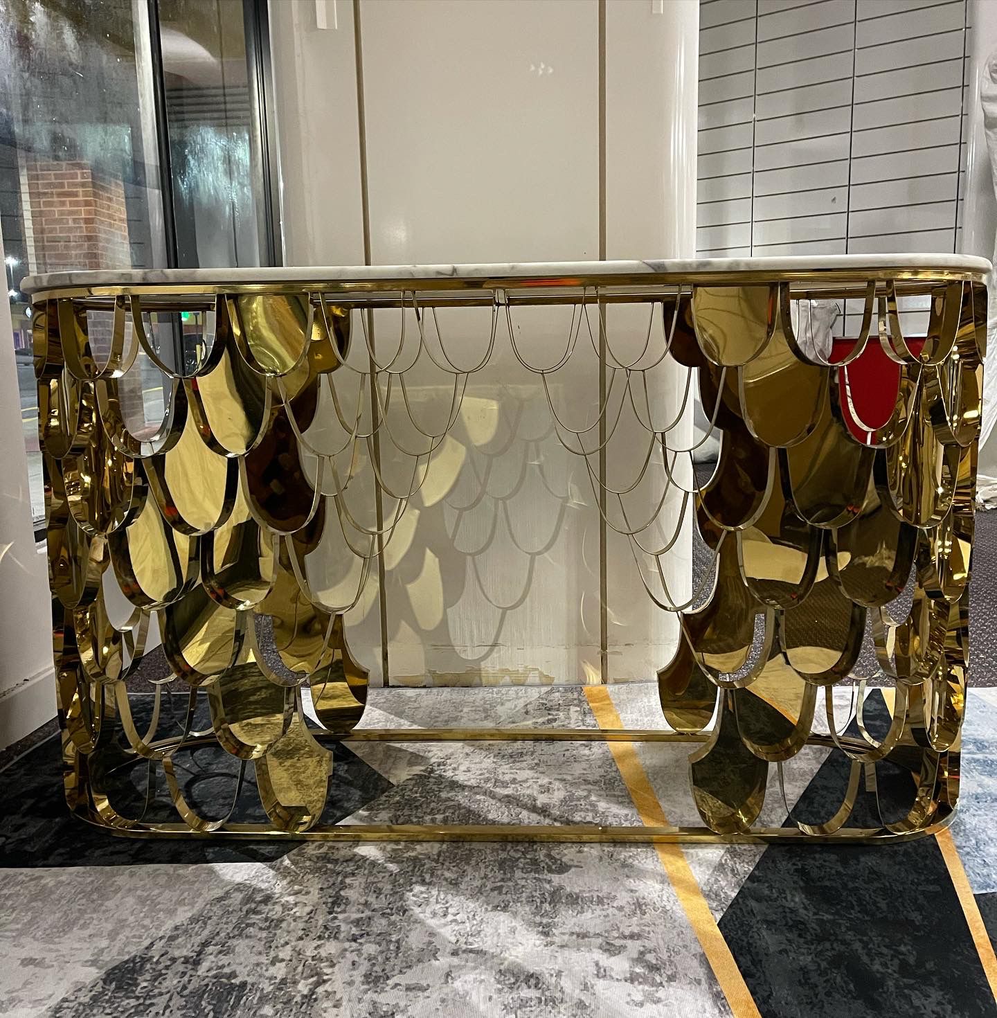 SILVER MARBLE TOP CONSOLE TABLE