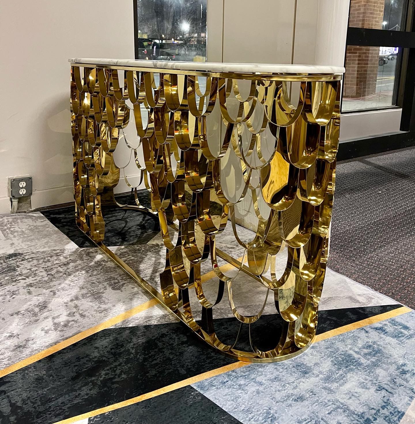 SILVER MARBLE TOP CONSOLE TABLE