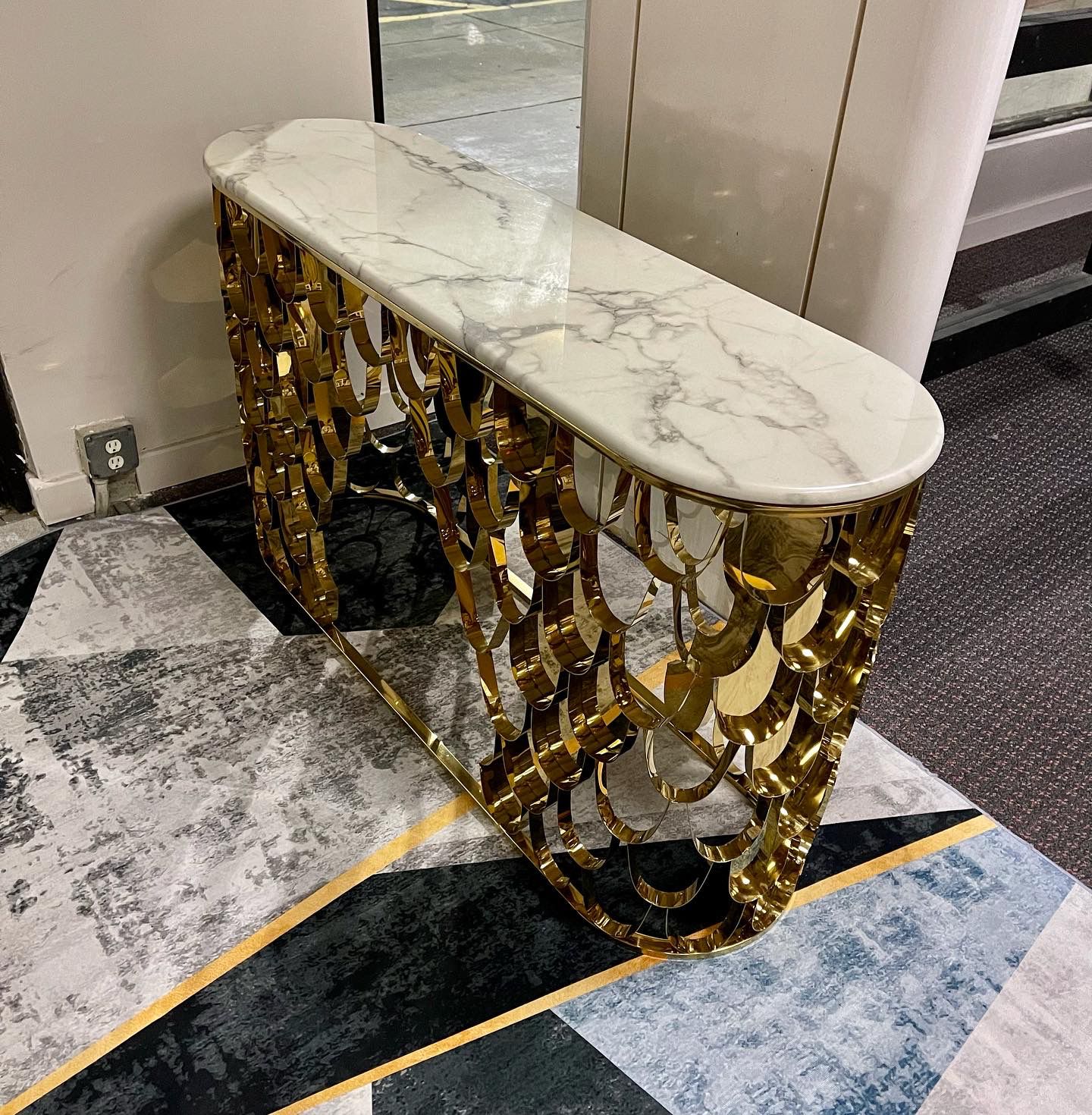 SILVER MARBLE TOP CONSOLE TABLE