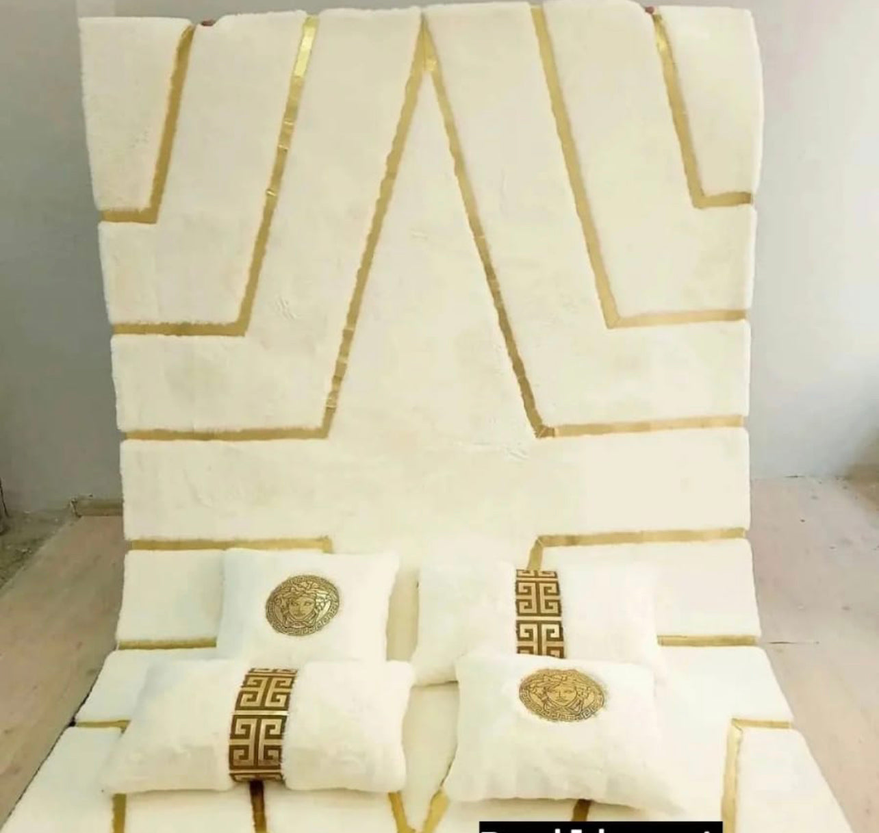 Fluffy White and Gold Versace Rug