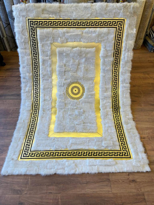 White and Gold Fluffy Versace Rug