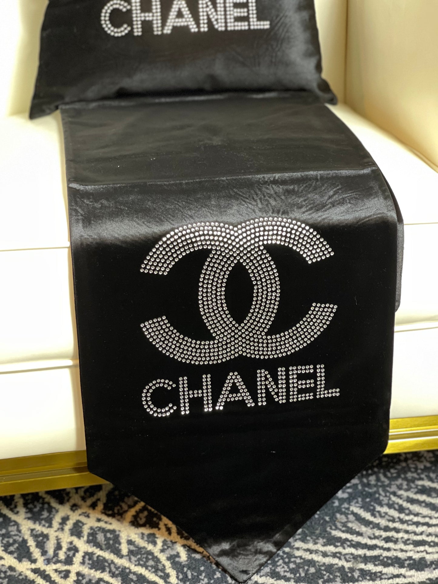 Black Embroidered Michael Kors Table Runner
