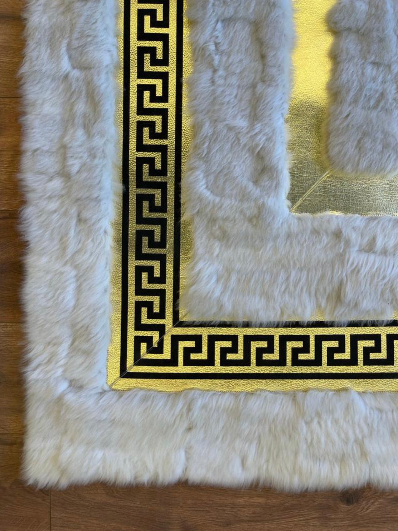 White and Gold Fluffy Versace Rug
