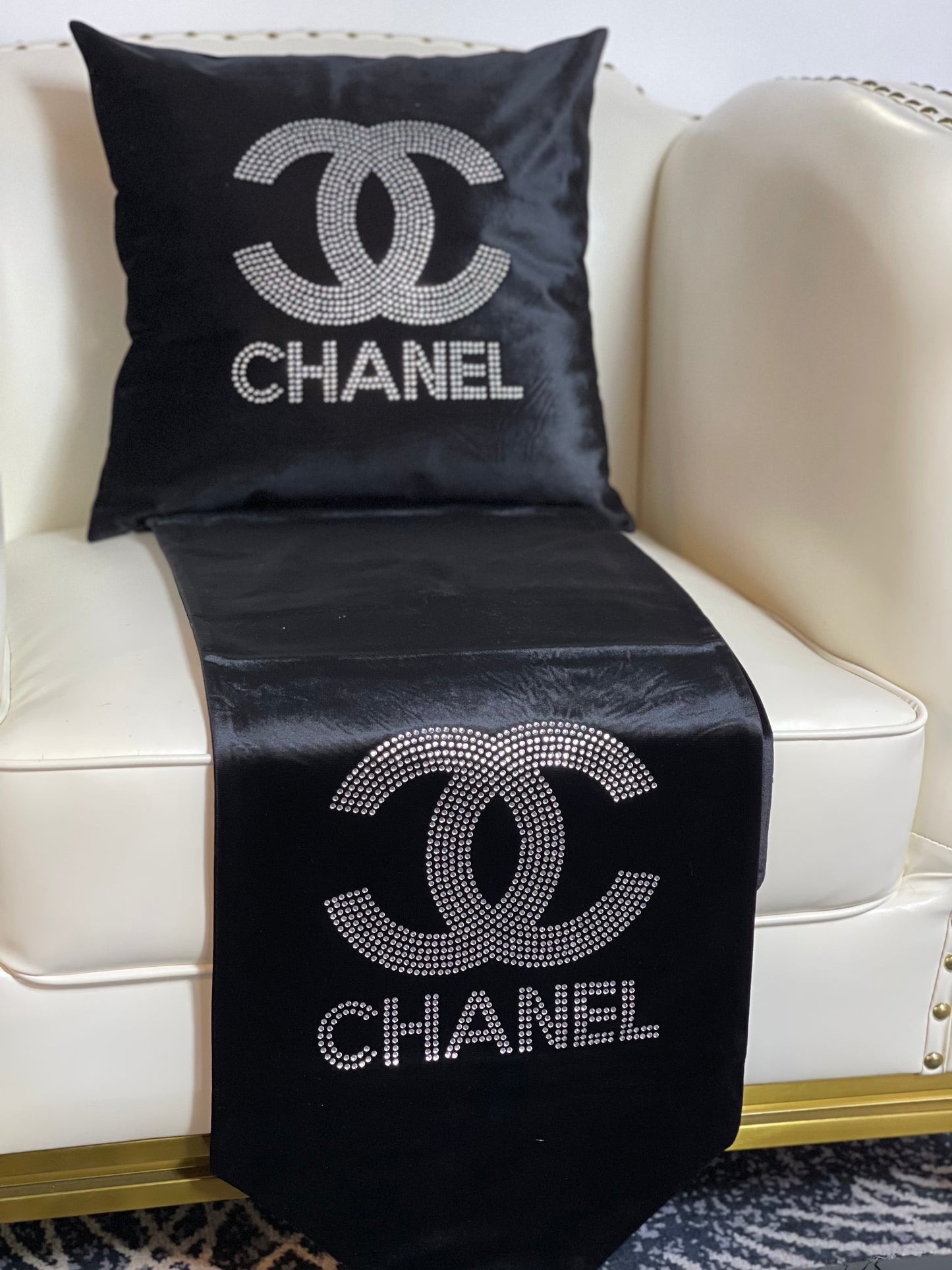 Black Embroidered Michael Kors Table Runner