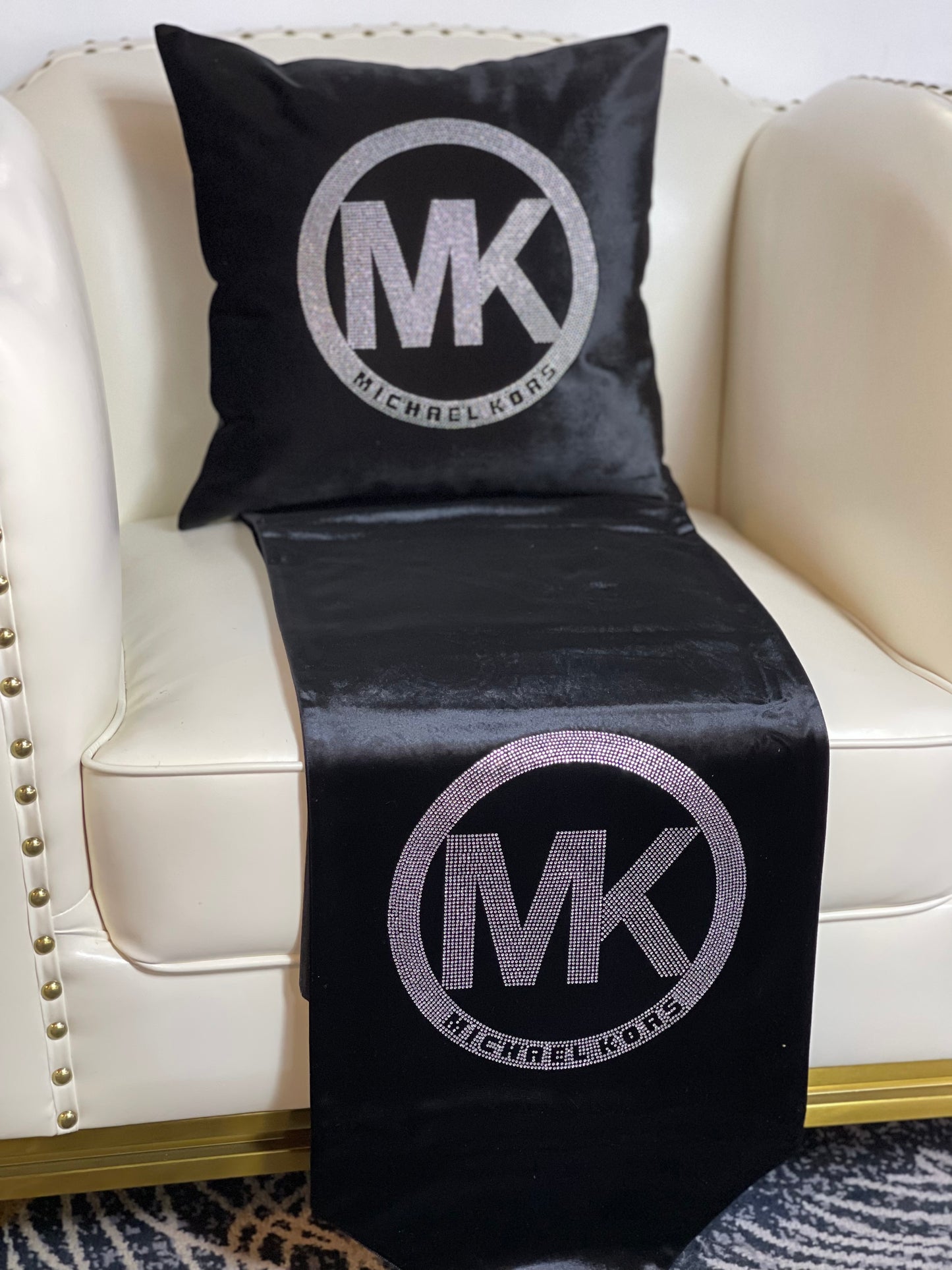 Black Embroidered Michael Kors Table Runner