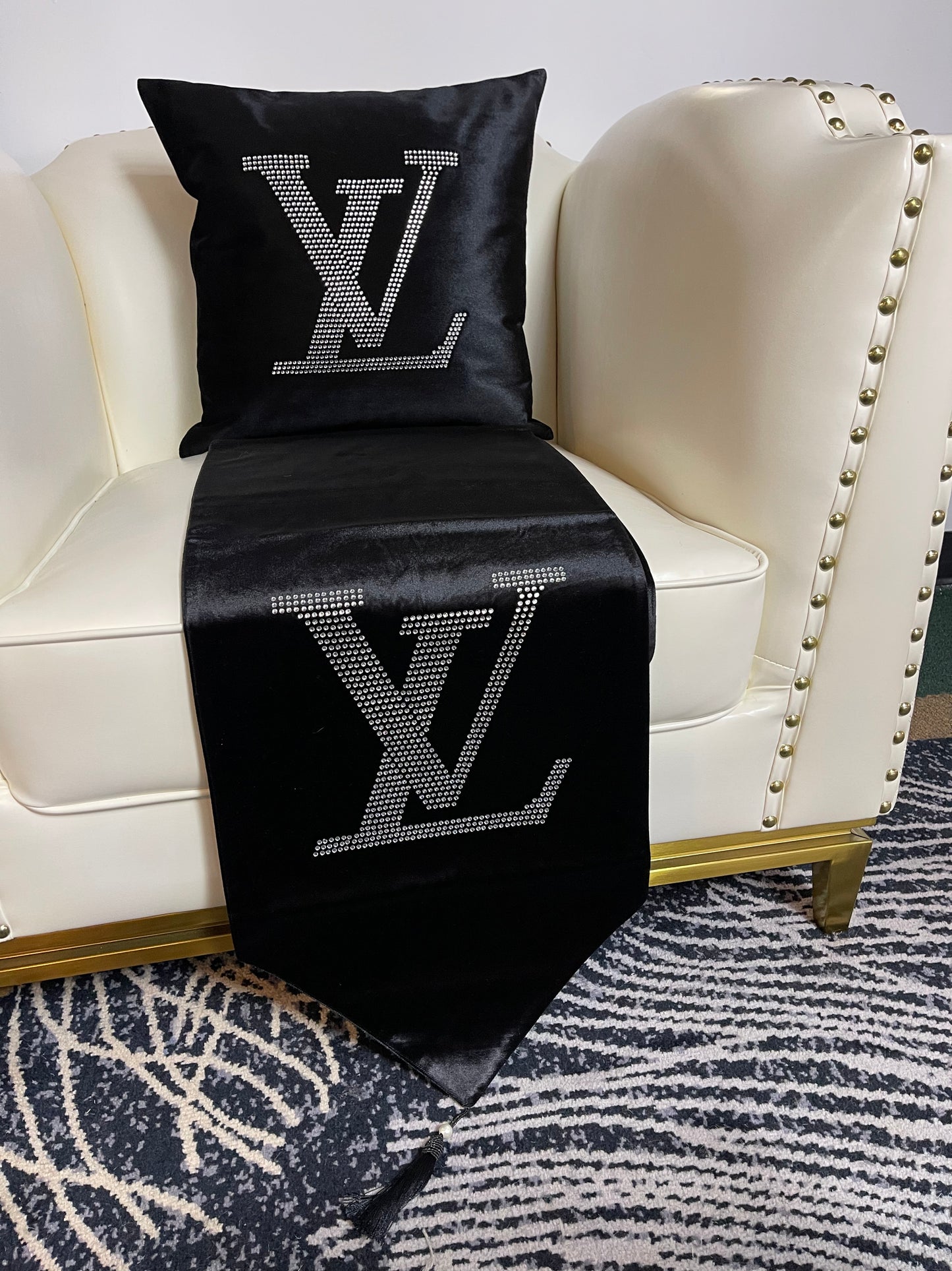 Black Embroidered Louis Vuitton Table Runner