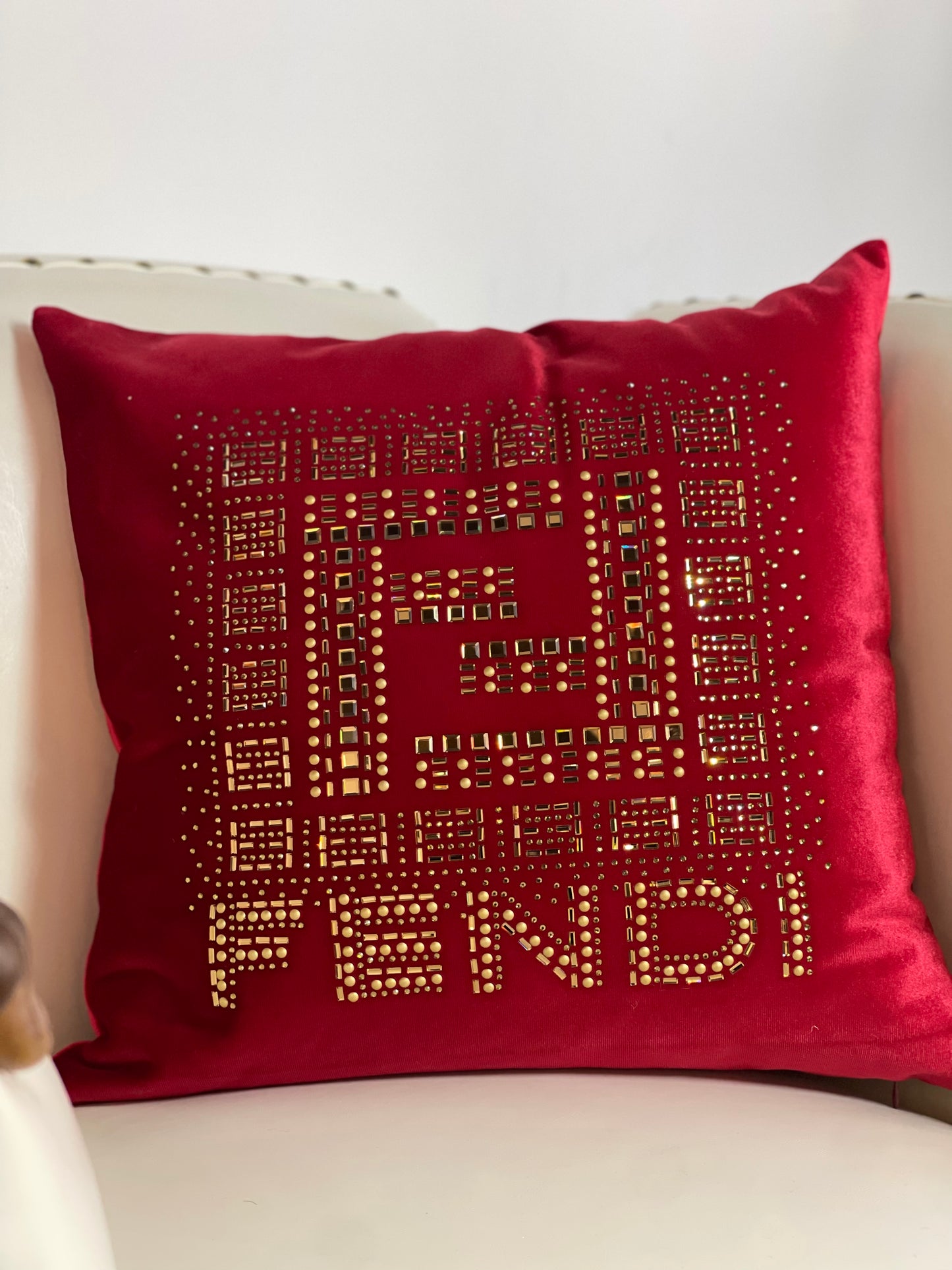 Red Fendi Throw Pillow