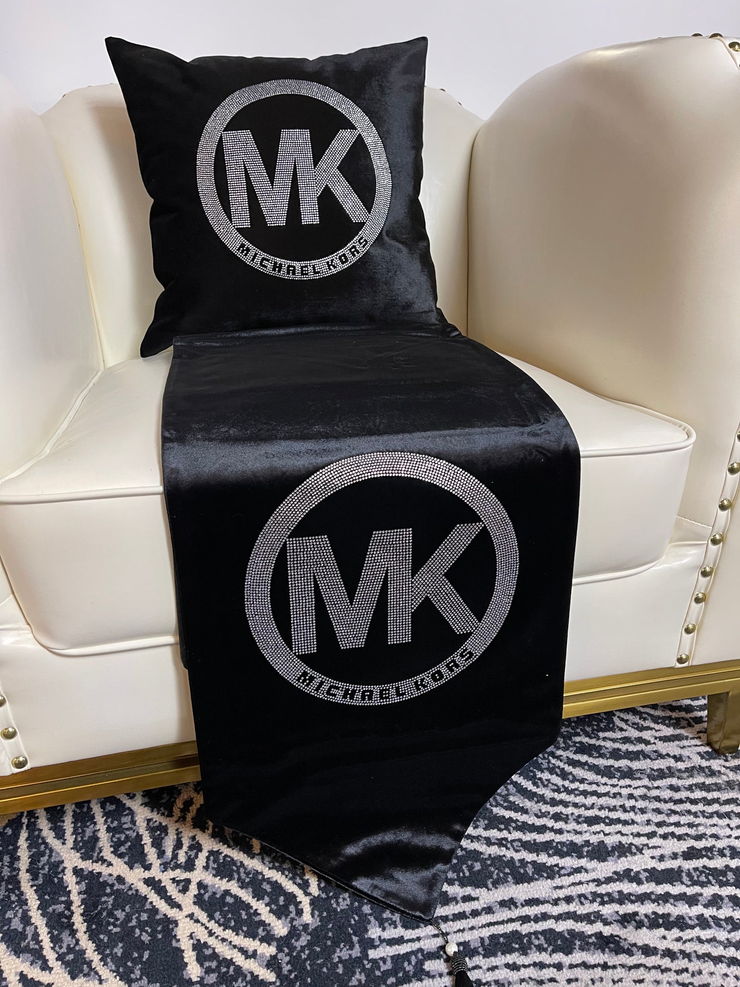Black Embroidered Michael Kors Table Runner