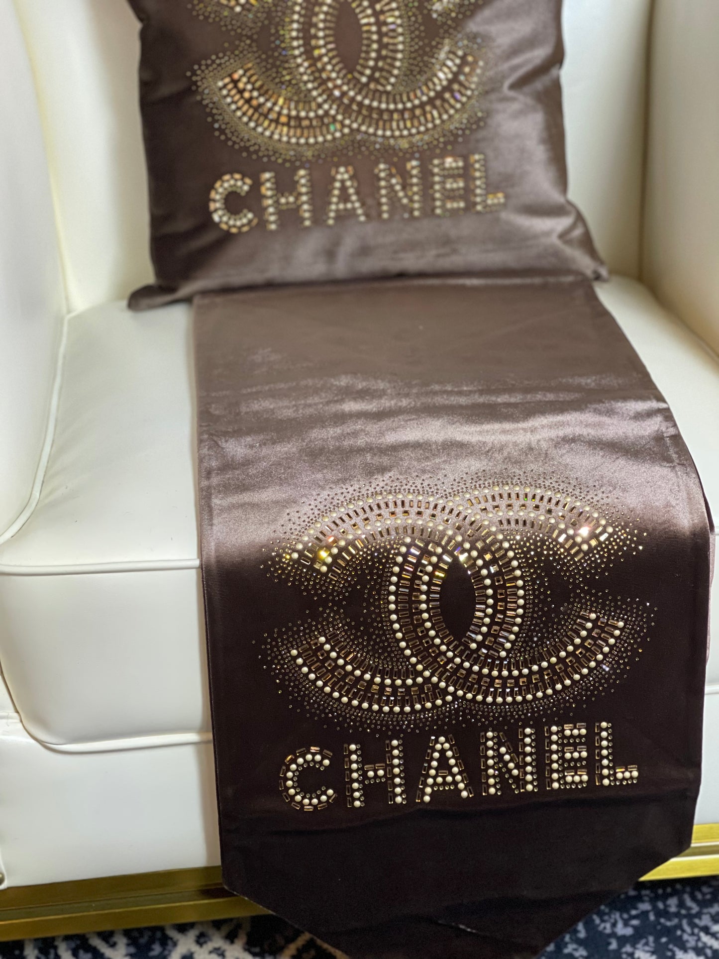 Brown Embroidered Chanel Table Runner