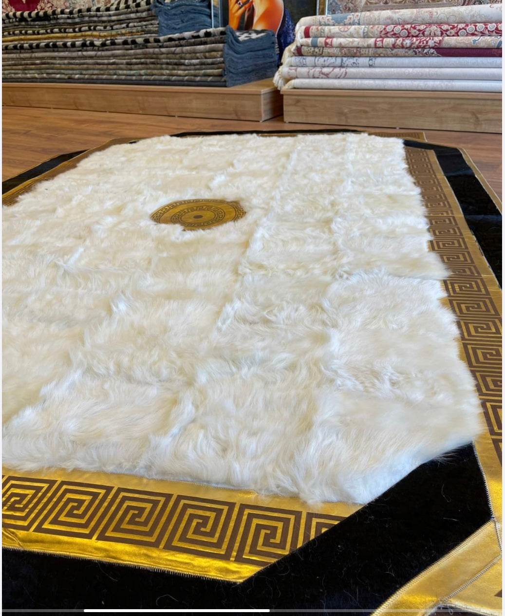 White, Black, and Gold Versace Rug