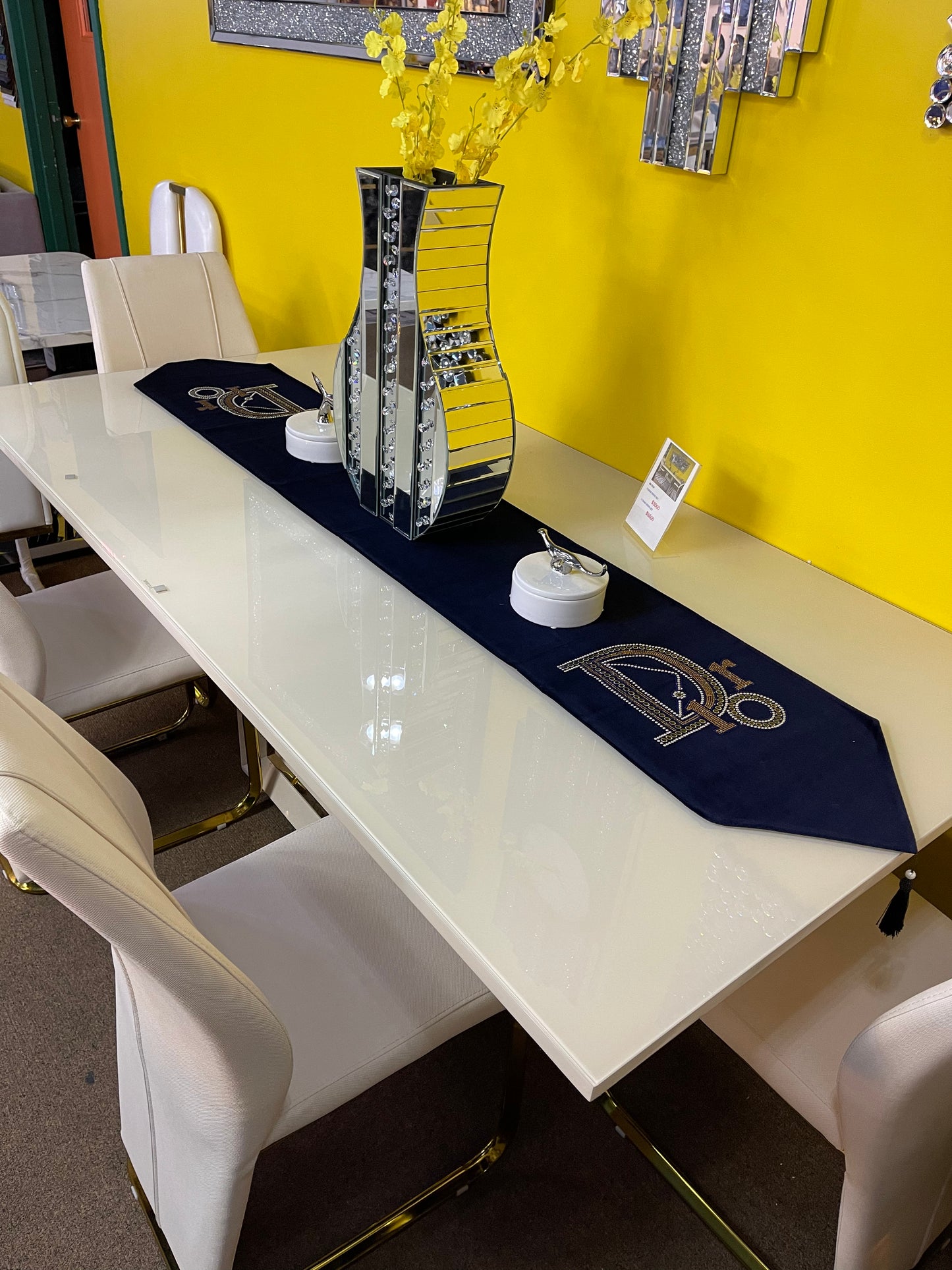 Black Embroidered Dior Table Runner