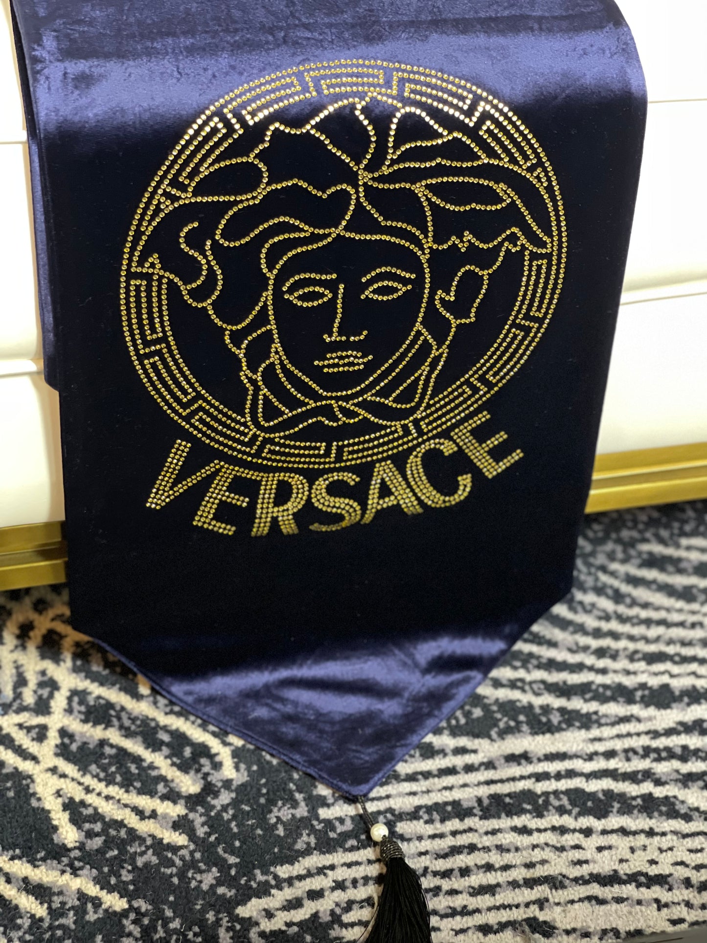 Blue Embroidered Versace Table Runner