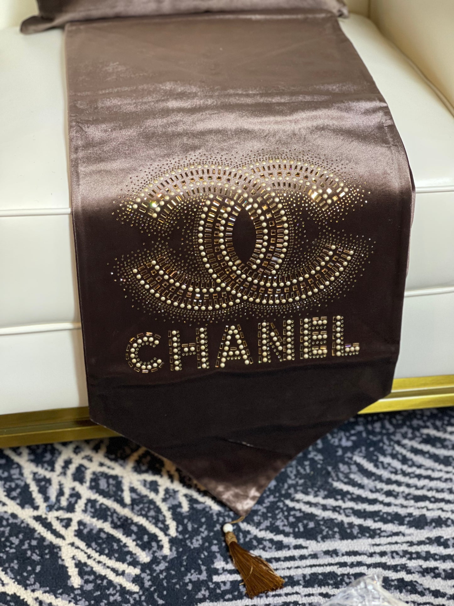 Brown Embroidered Chanel Table Runner