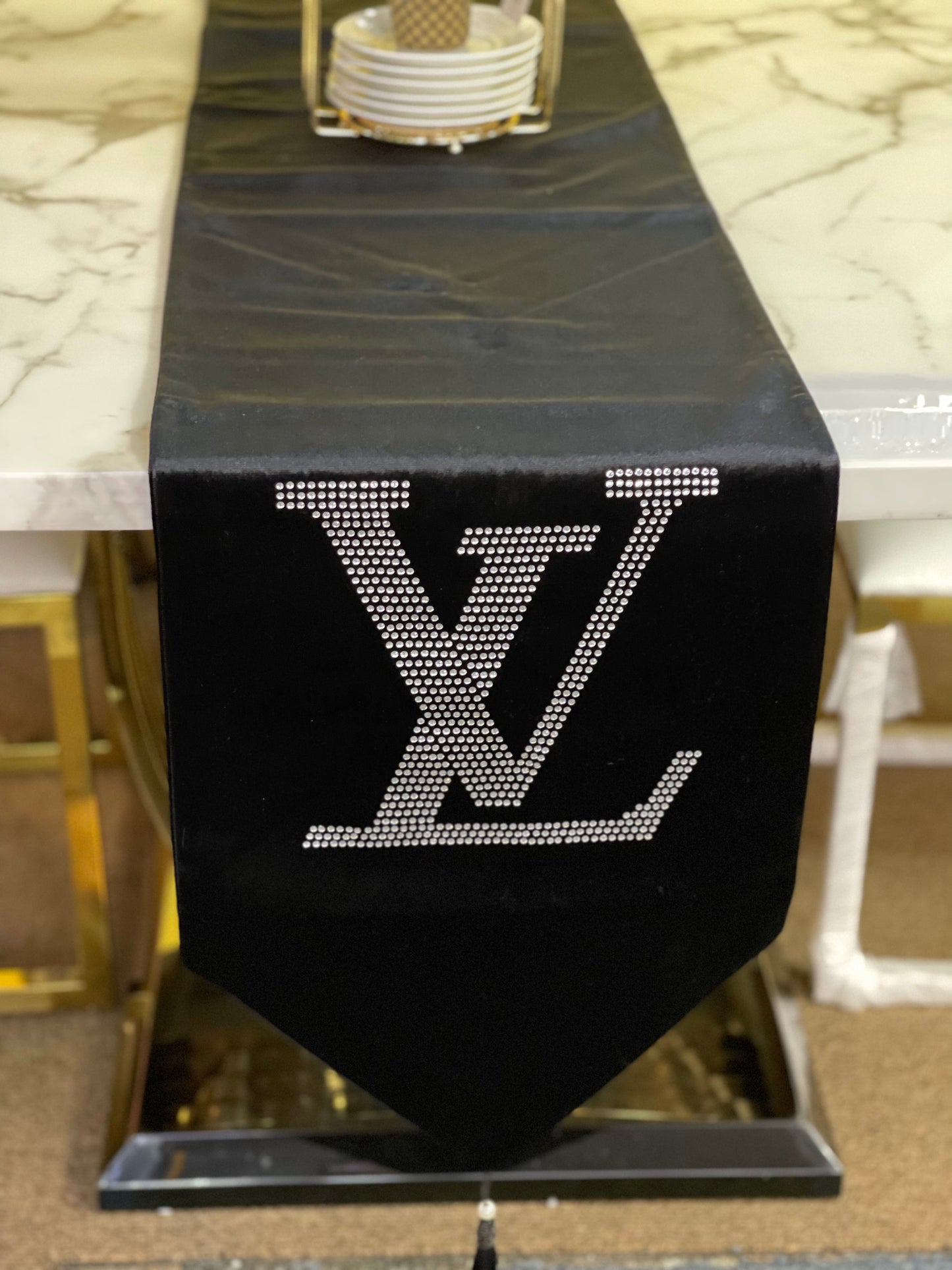 Black Embroidered Louis Vuitton Table Runner