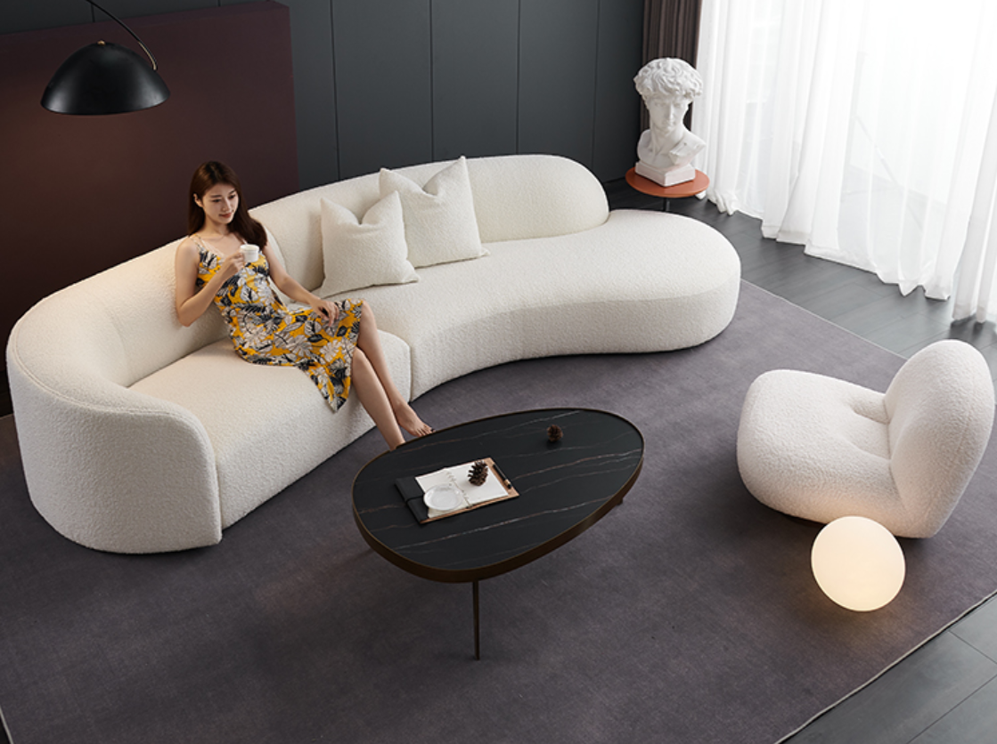White Teddy Velvet Sectional Couch