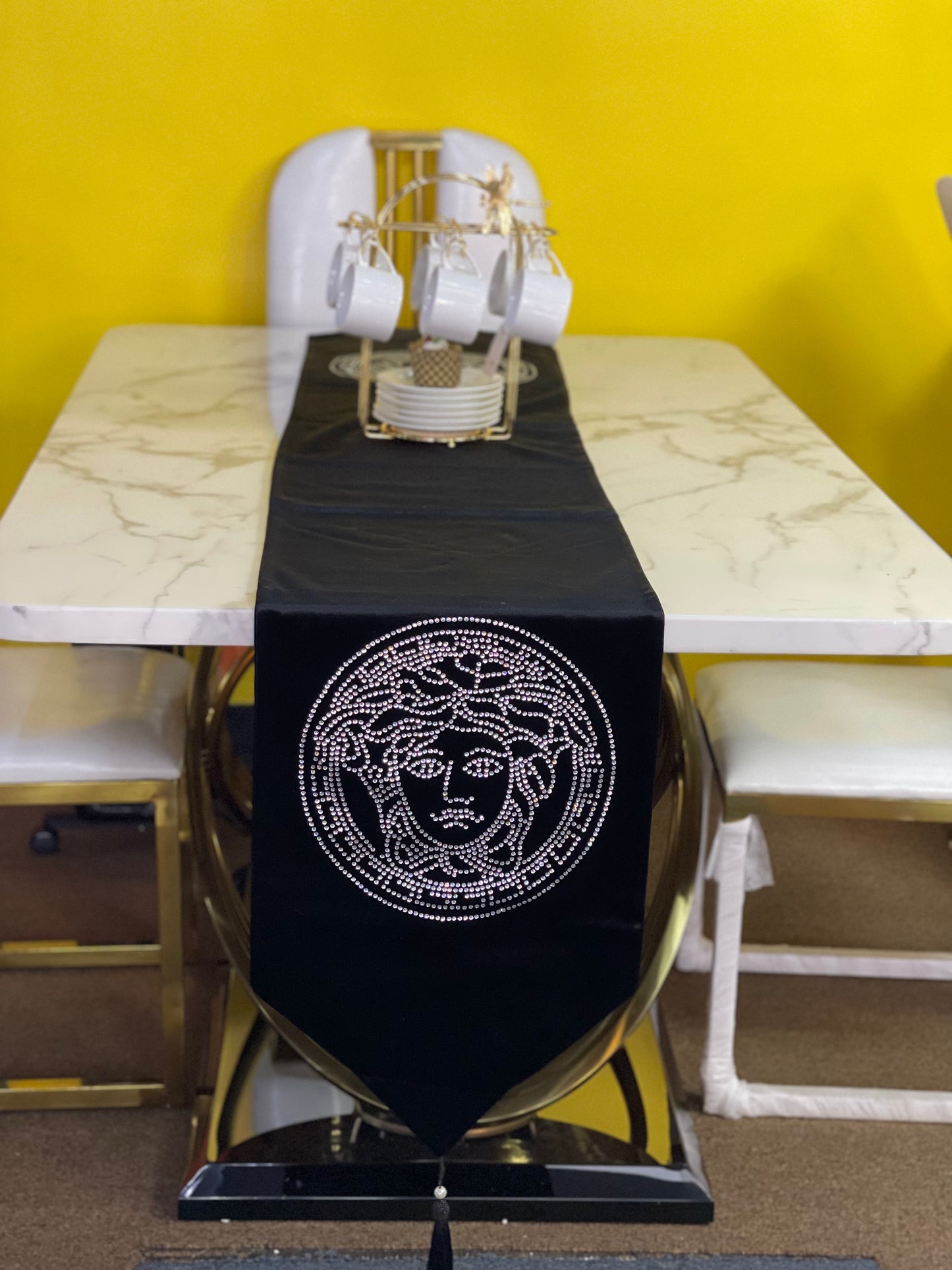 Black Embroidered Versace Table Runner