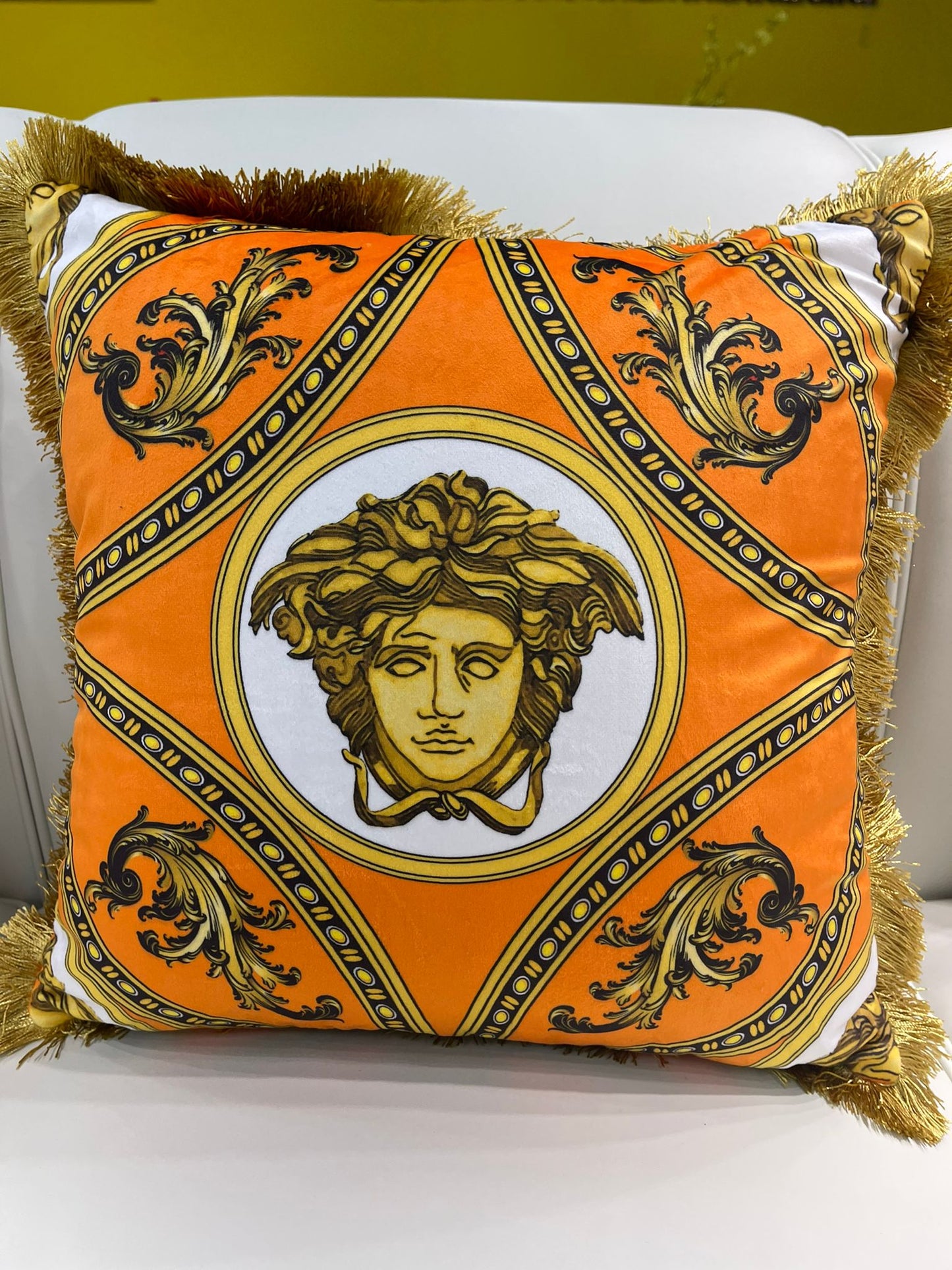 ORANGE/GOLD VERSACE THROW PILLOW