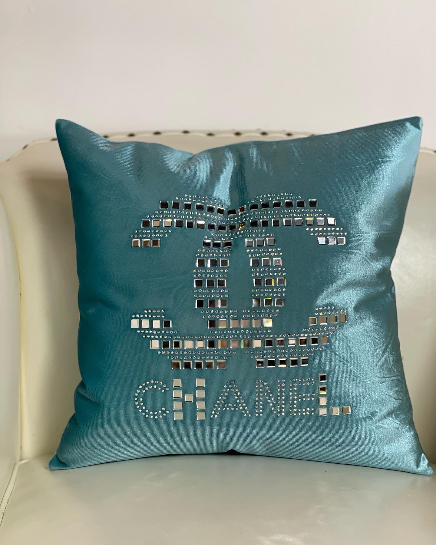 Green Chanel Throw Pillow