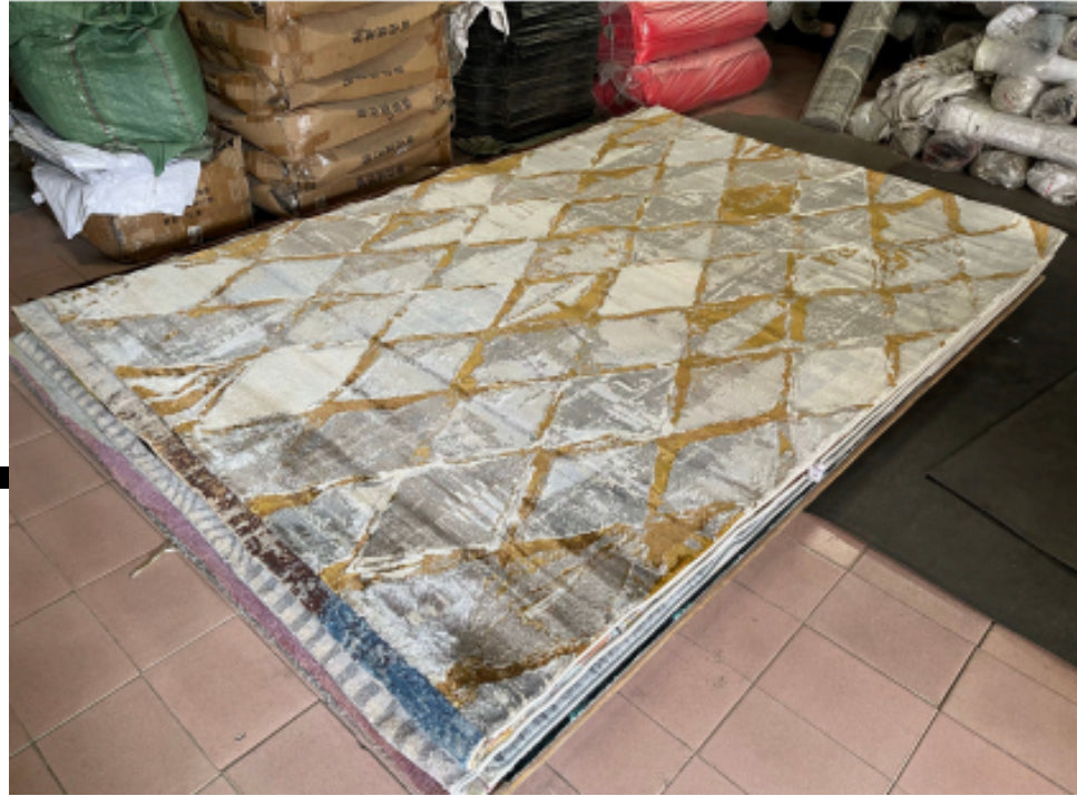Gold And Grey Diamond Persian Rug