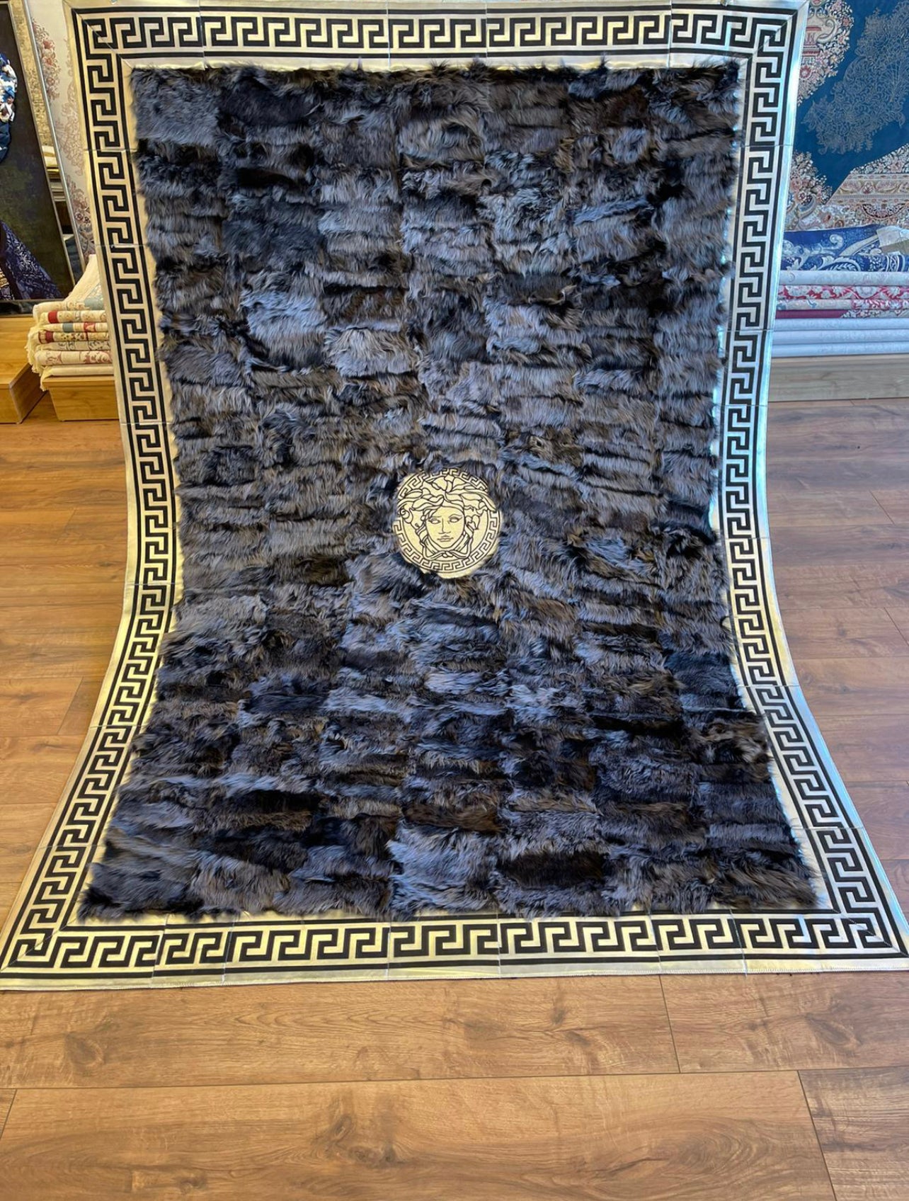 Black Versace Fluffy Rug