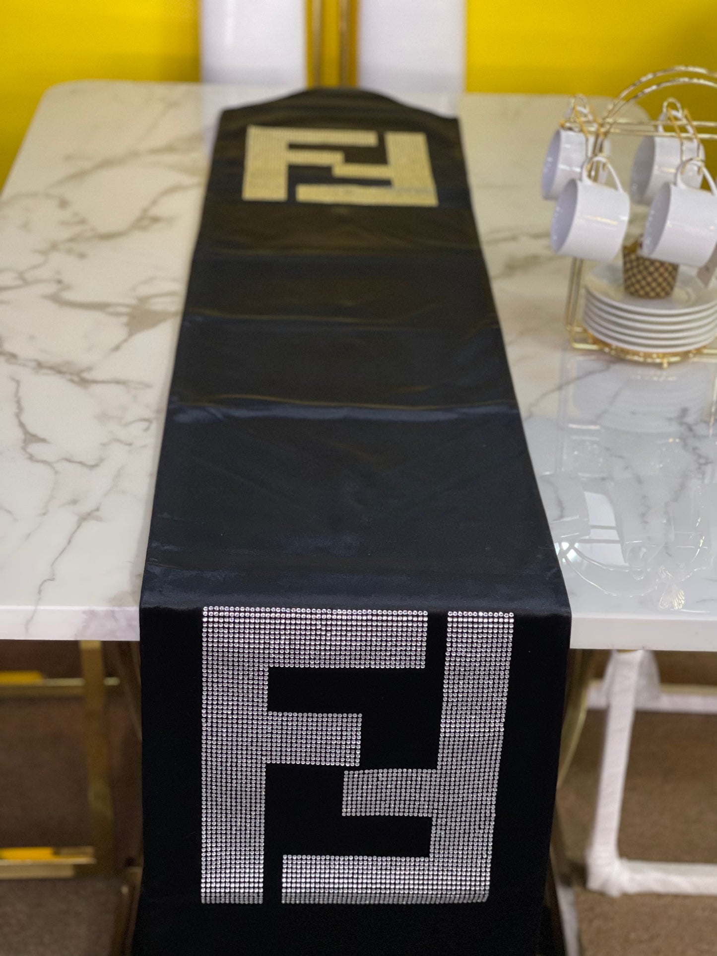 Black Embroidered Fendi Table Runner