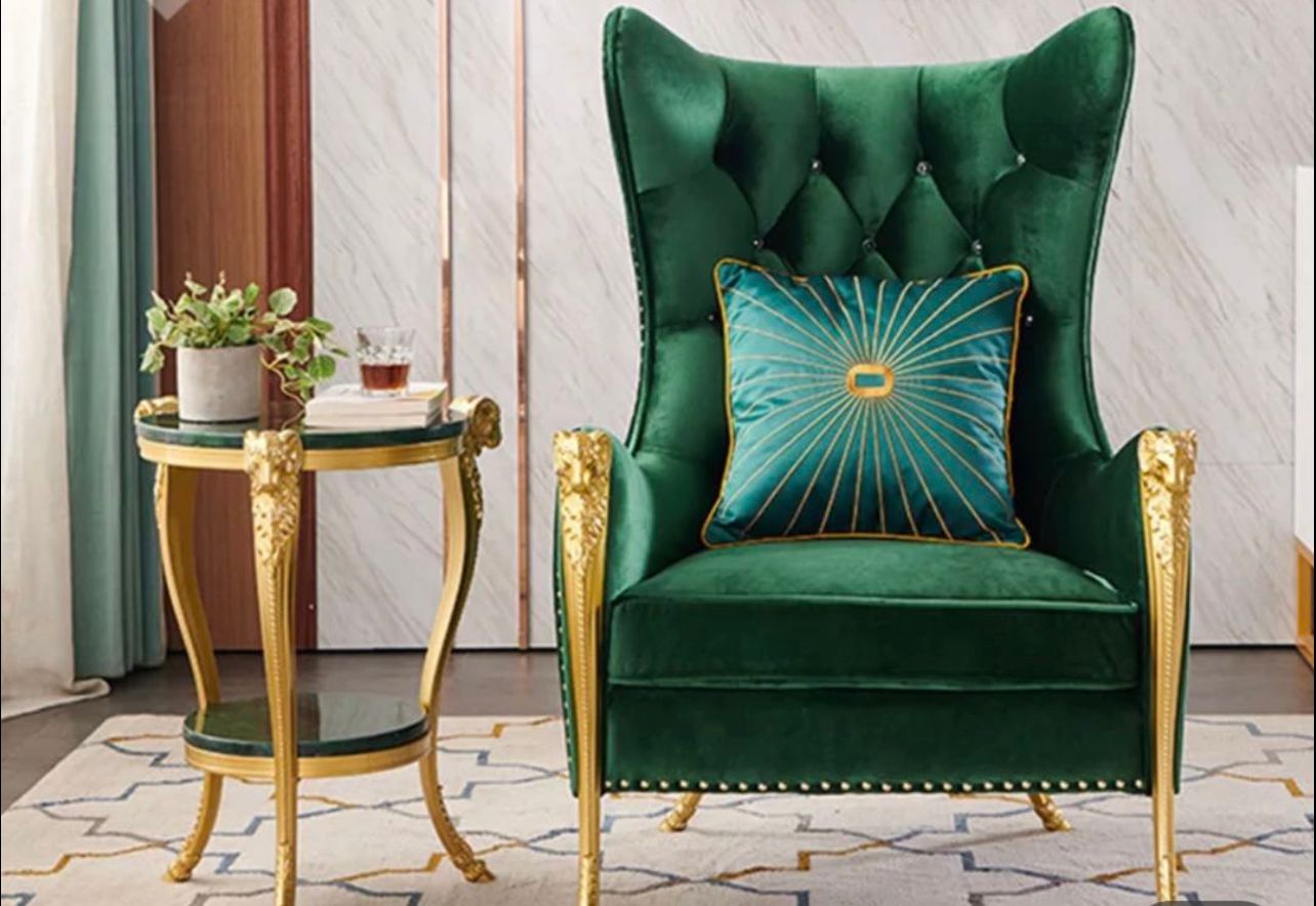 Green and deals gold accent chair