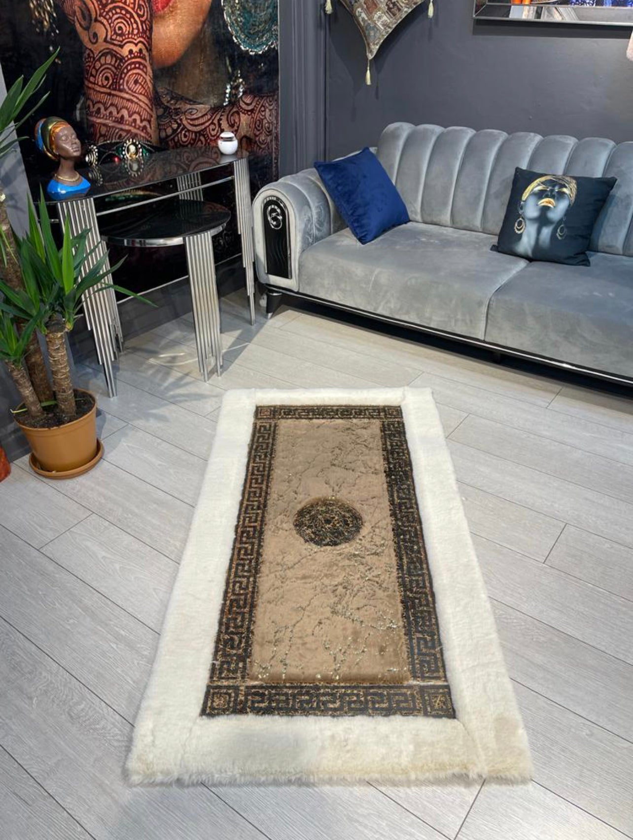 White and Brown Versace Rug