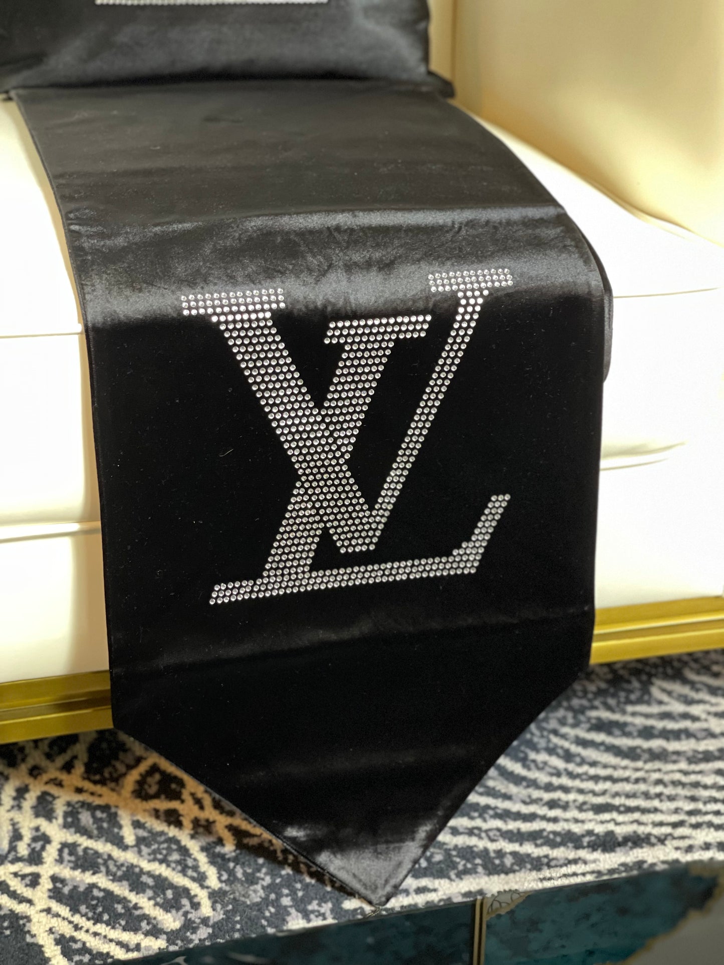 Black Embroidered Louis Vuitton Table Runner