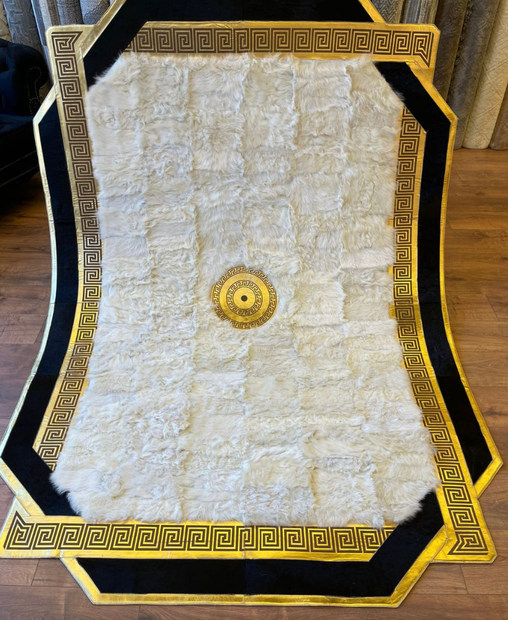 White, Black, and Gold Versace Rug