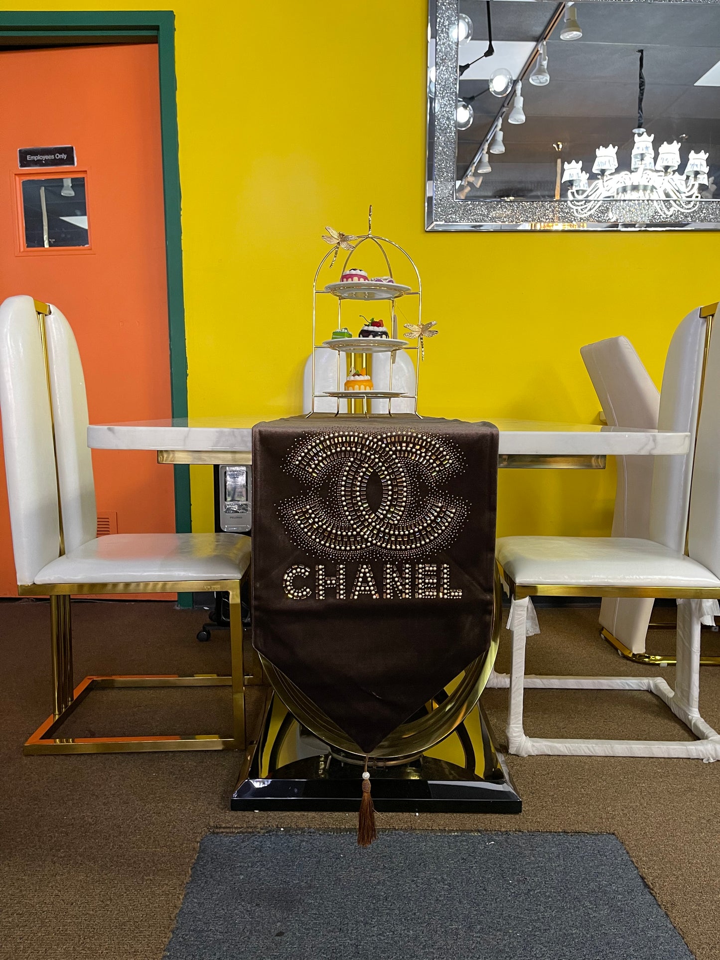Brown Embroidered Chanel Table Runner
