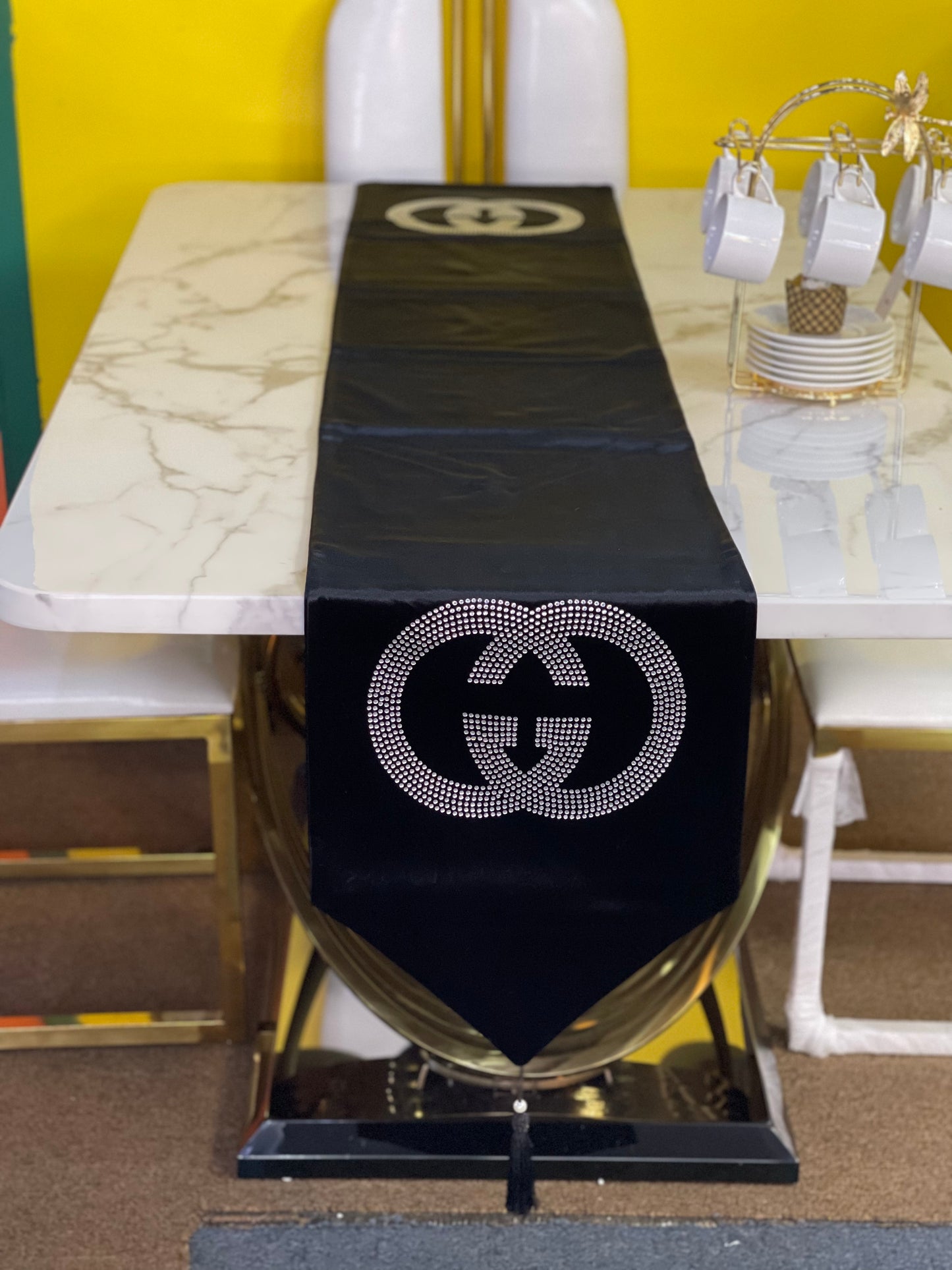 Black Embroidered Gucci Table Runner