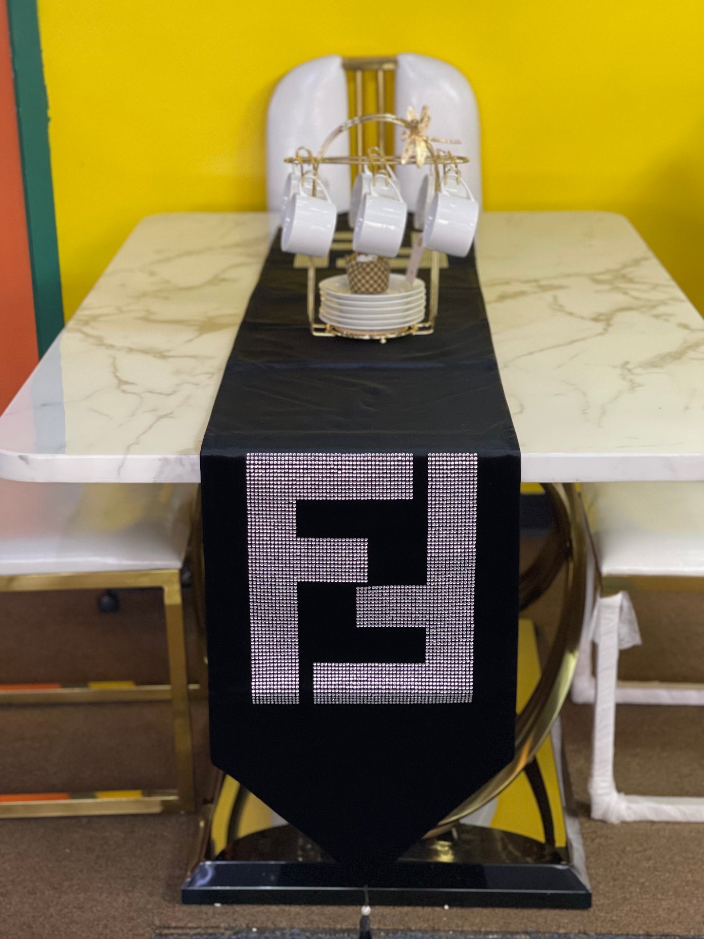 Black Embroidered Fendi Table Runner