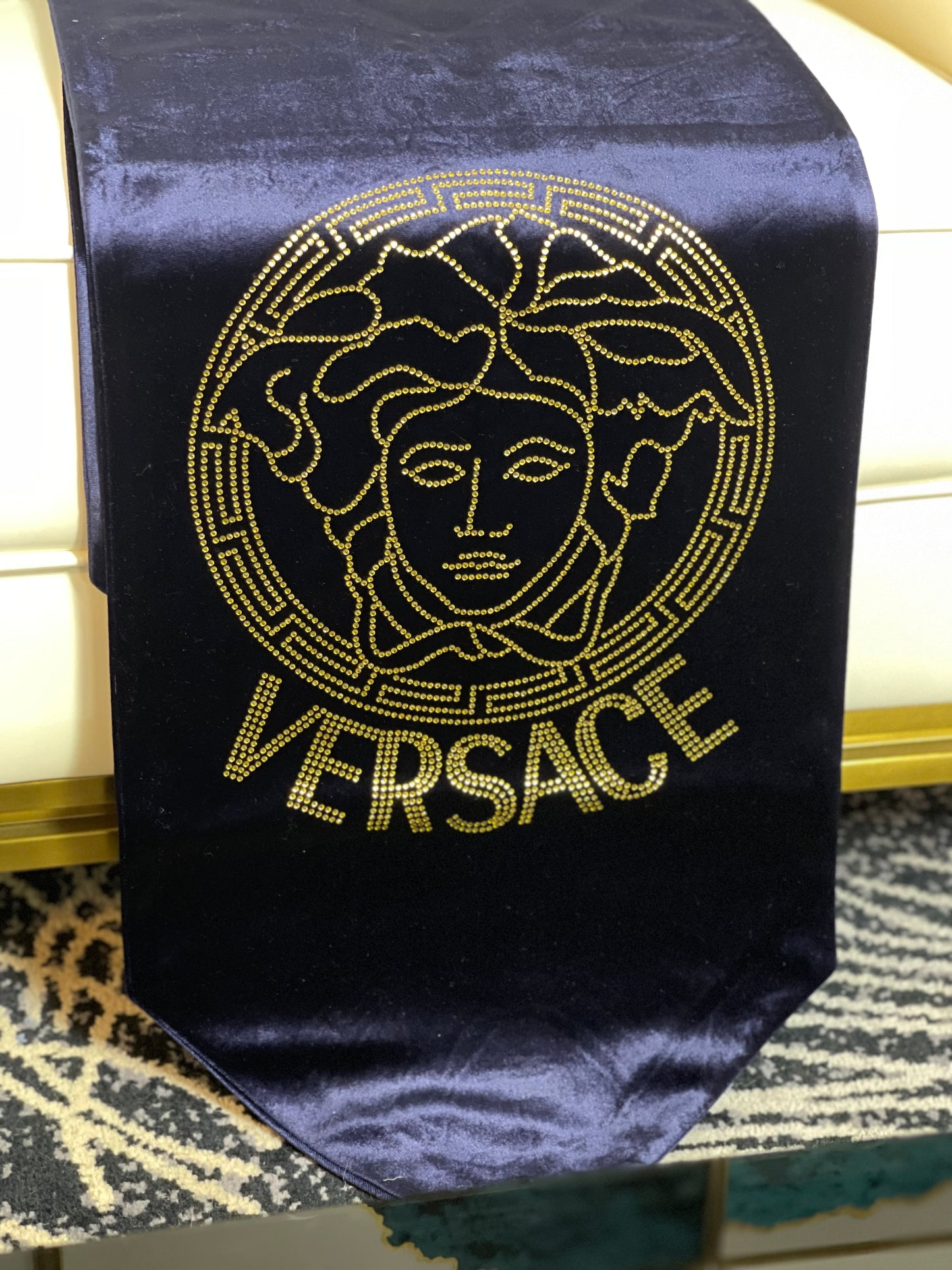 Blue Embroidered Versace Table Runner