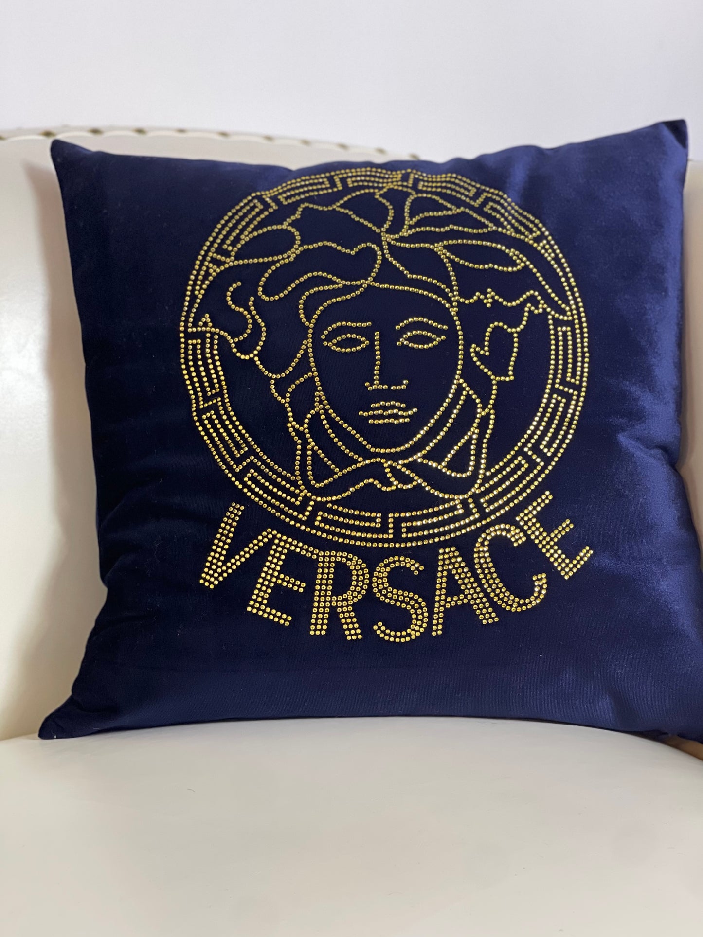 Blue Versace Throw Pillow