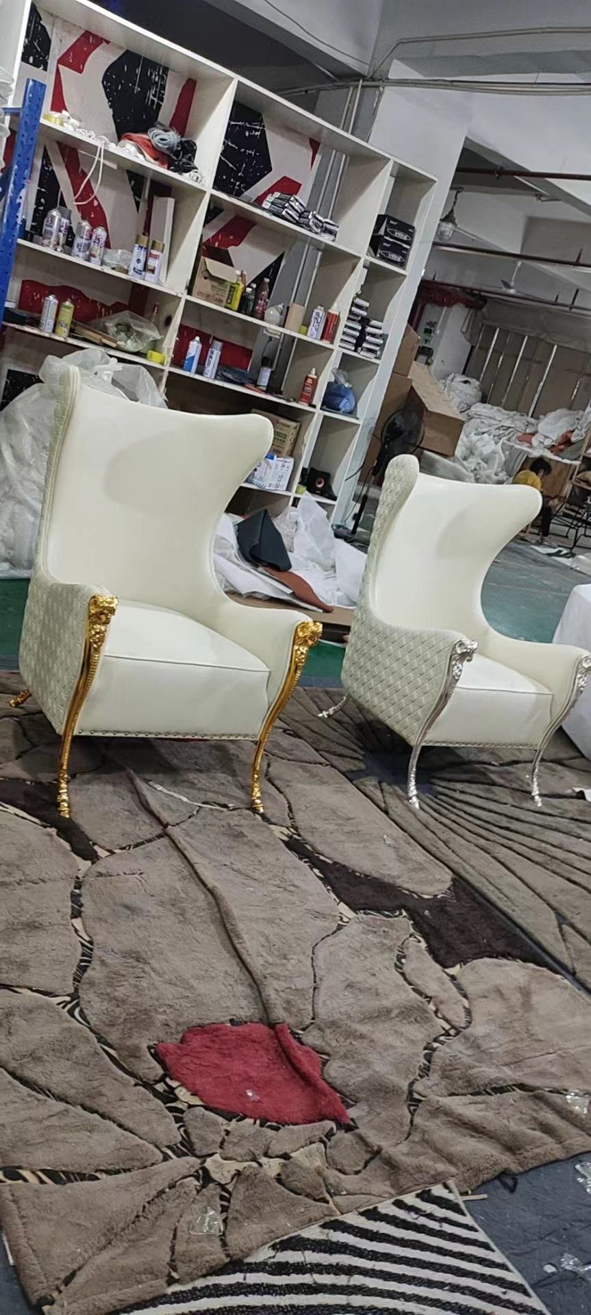 White Leather Accent Chair with Silver Trimming