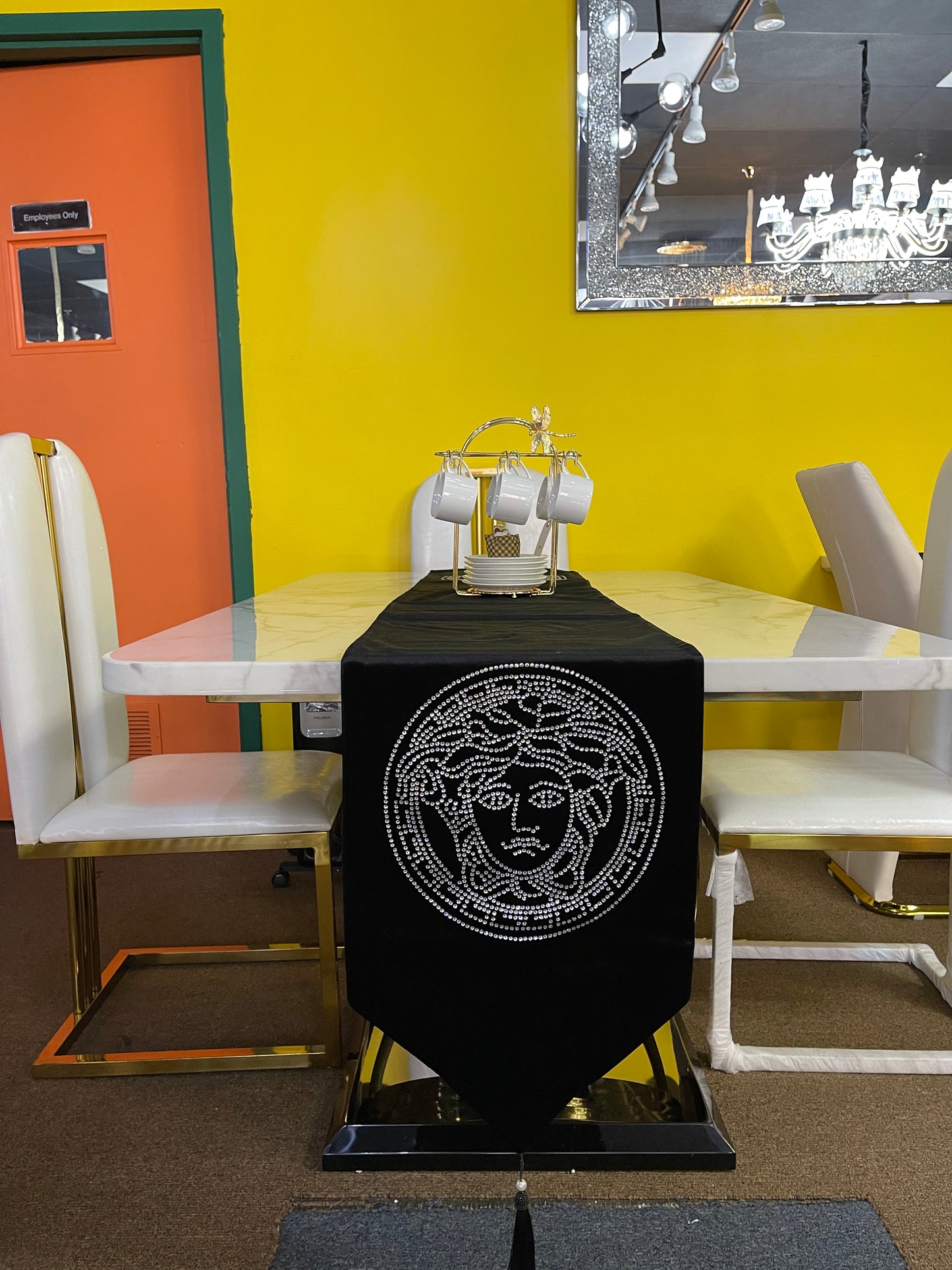 Black Embroidered Versace Table Runner