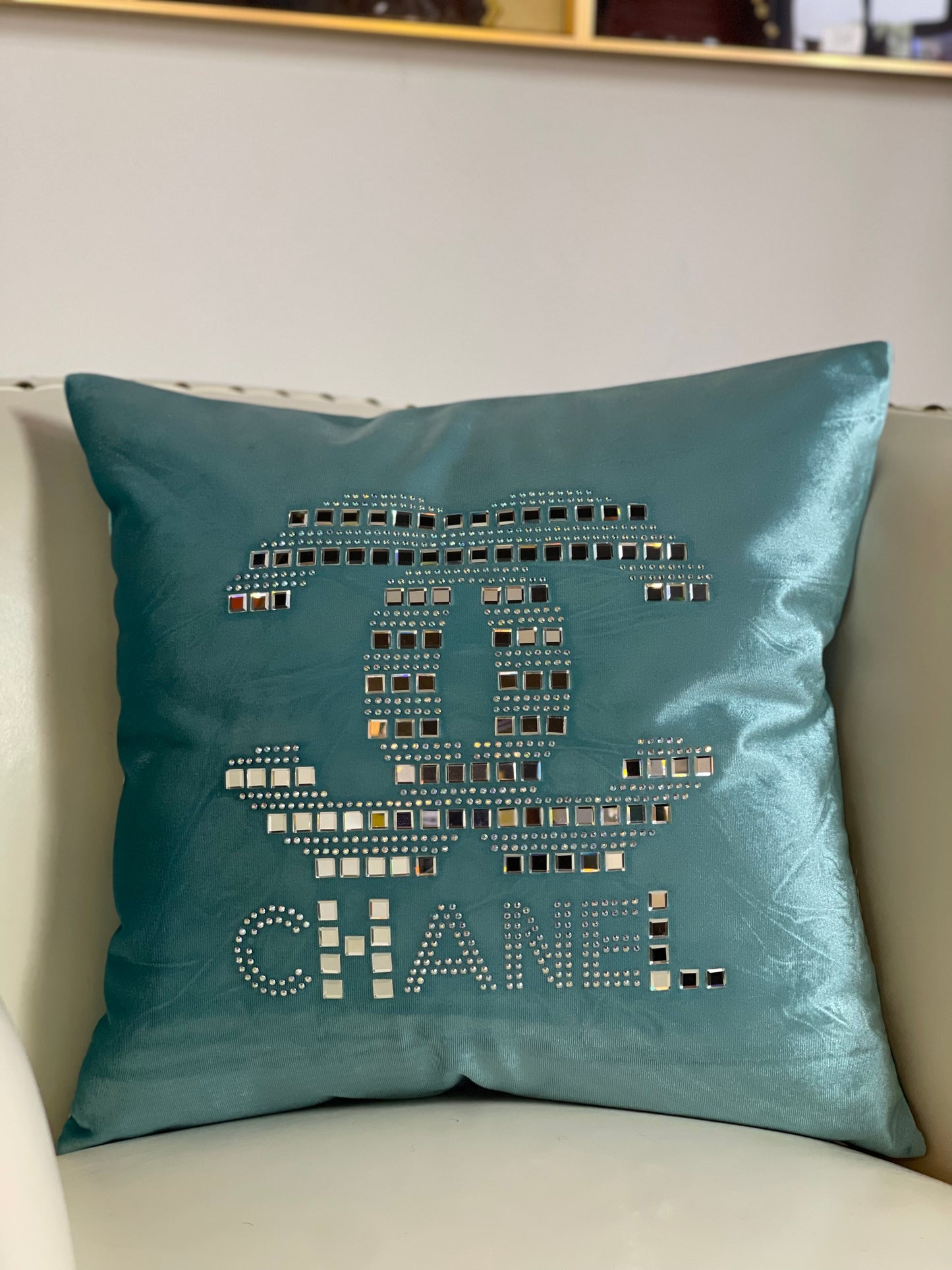 Green Chanel Throw Pillow