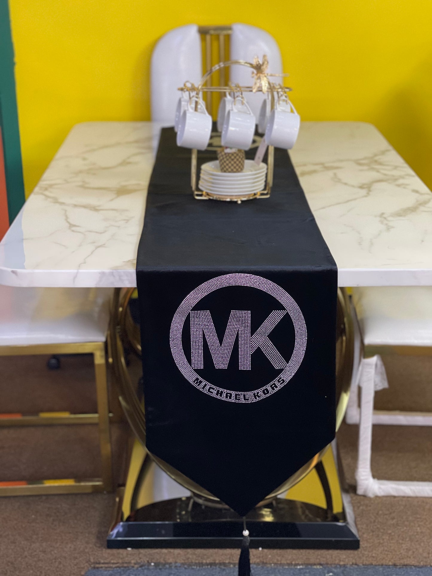 Black Embroidered Michael Kors Table Runner