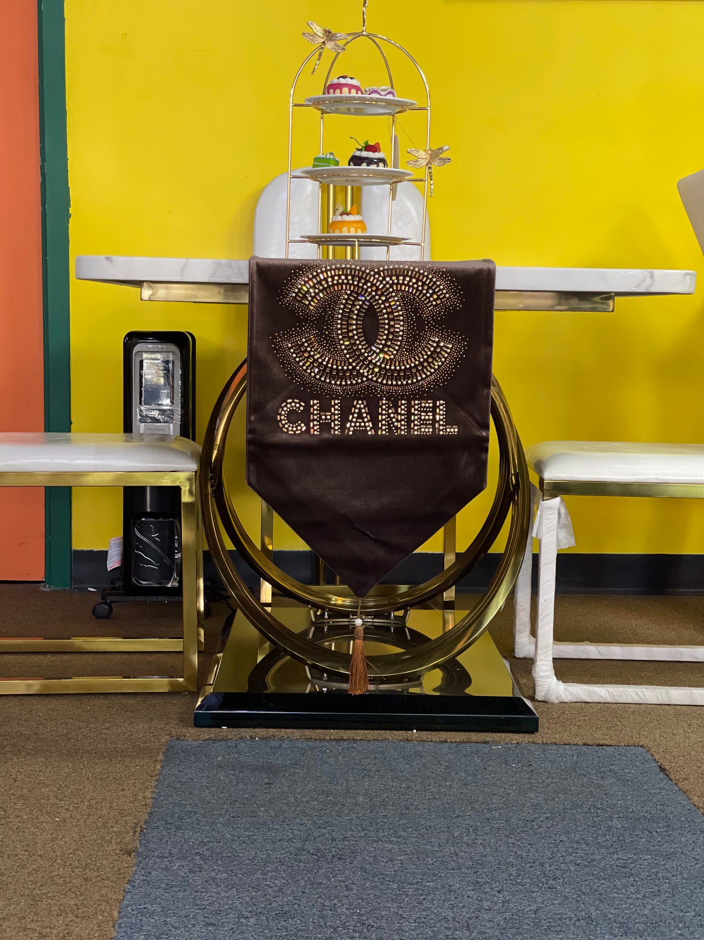 Brown Embroidered Chanel Table Runner