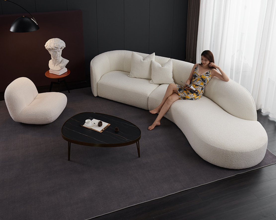White Teddy Velvet Sectional Couch