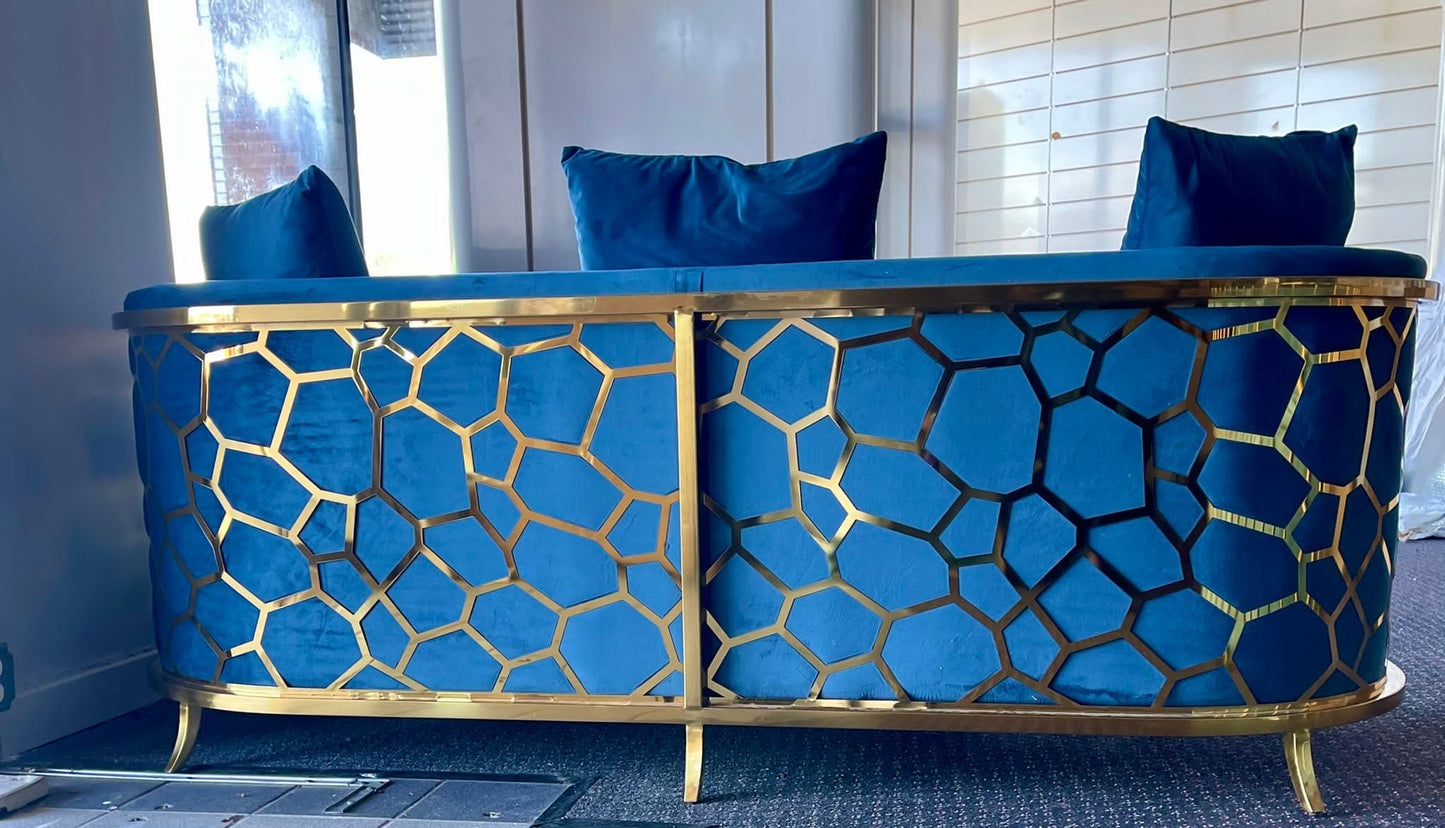 Blue With Gold Sofa Living Room Set