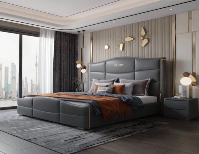 All Grey Leather Bedframe