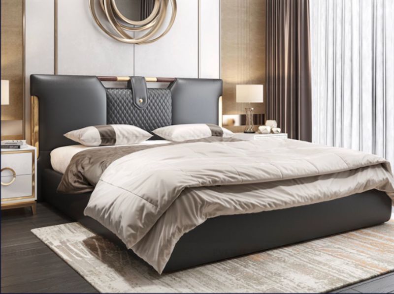 SHADOW LEATHER AND STEEL BED FRAME